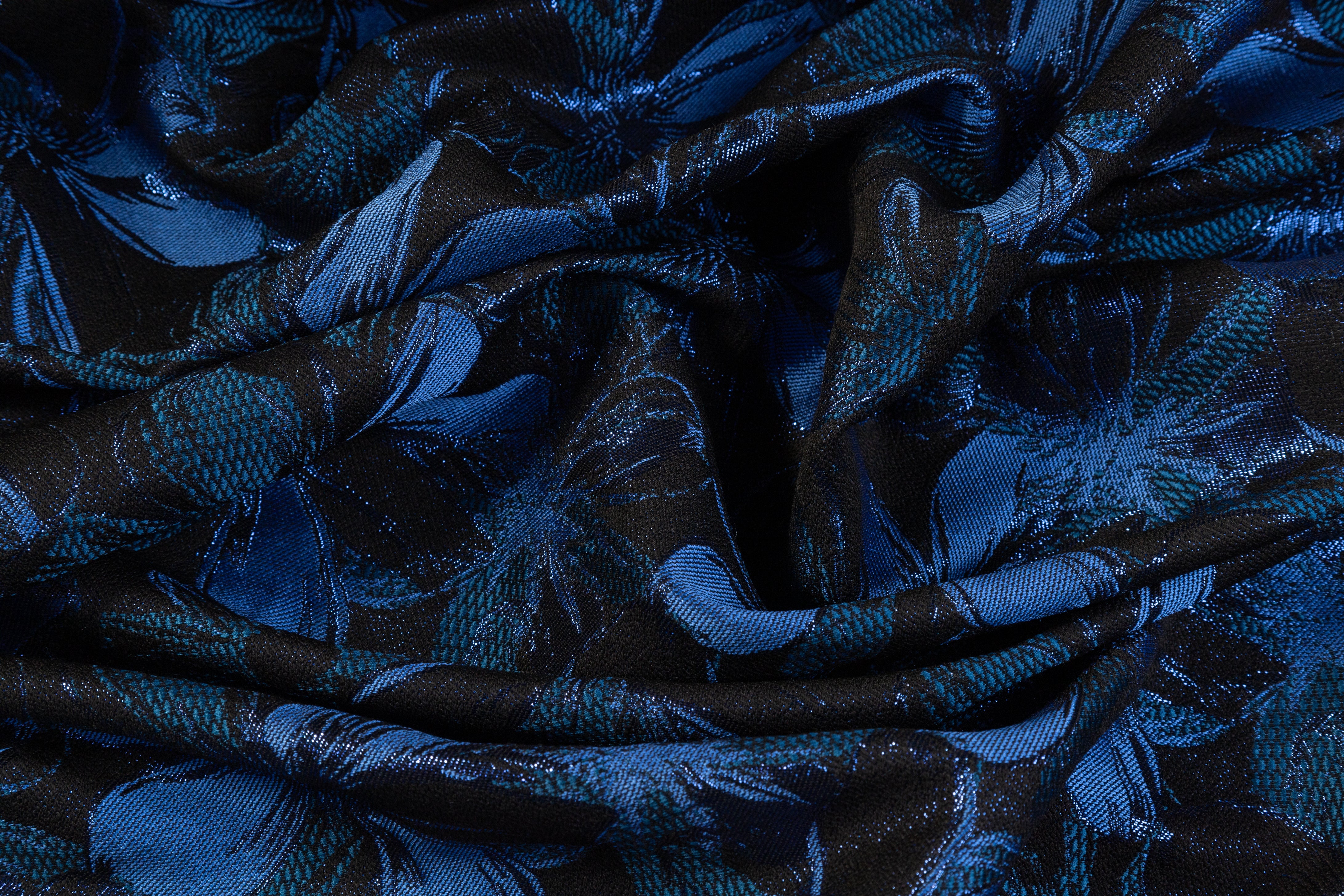 Floral Metallic Brocade - Blue