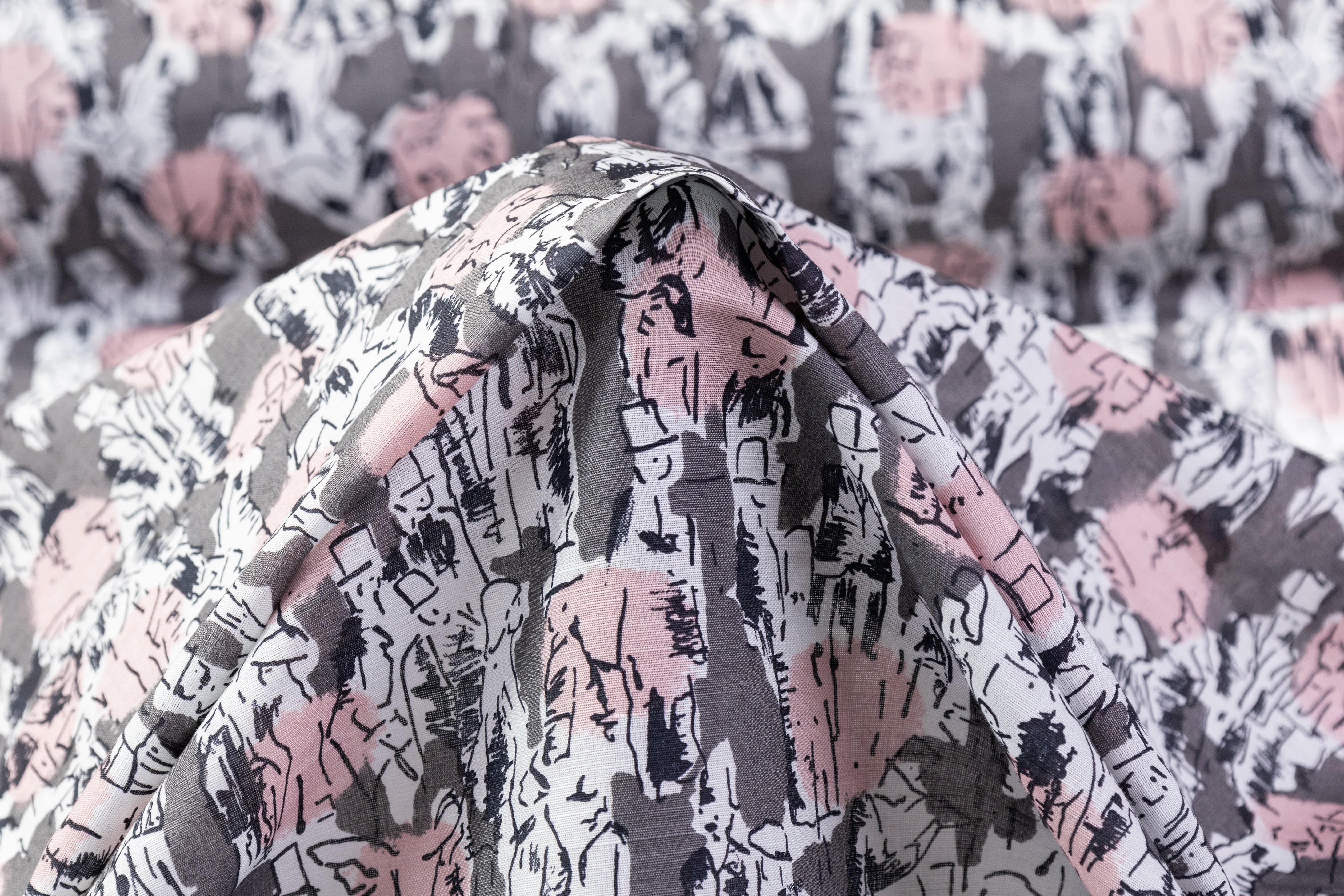 Urban Sketch - Italian Cotton Linen Blend - Pink / Gray