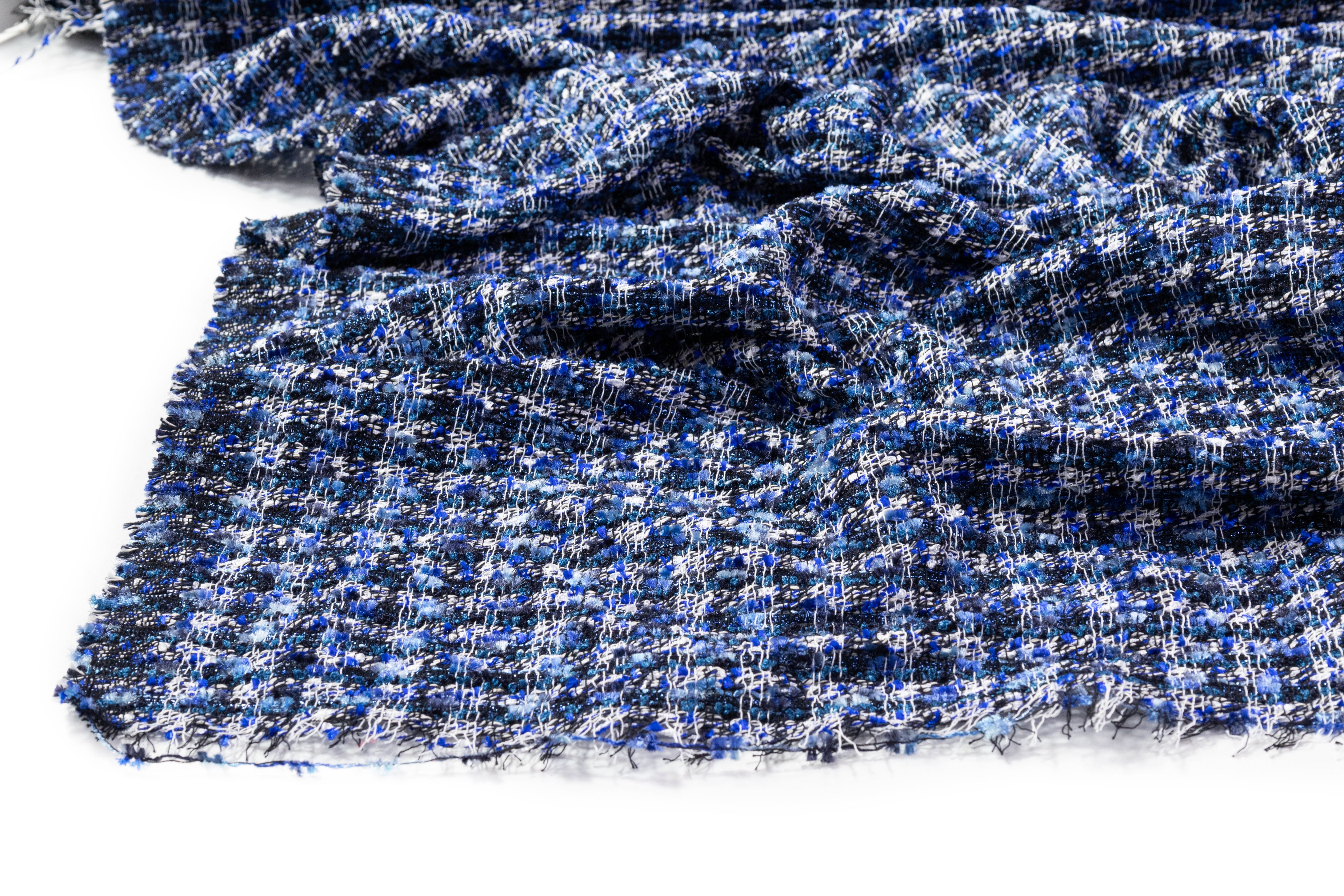 Metallic Italian Cotton Blend Tweed - Blue