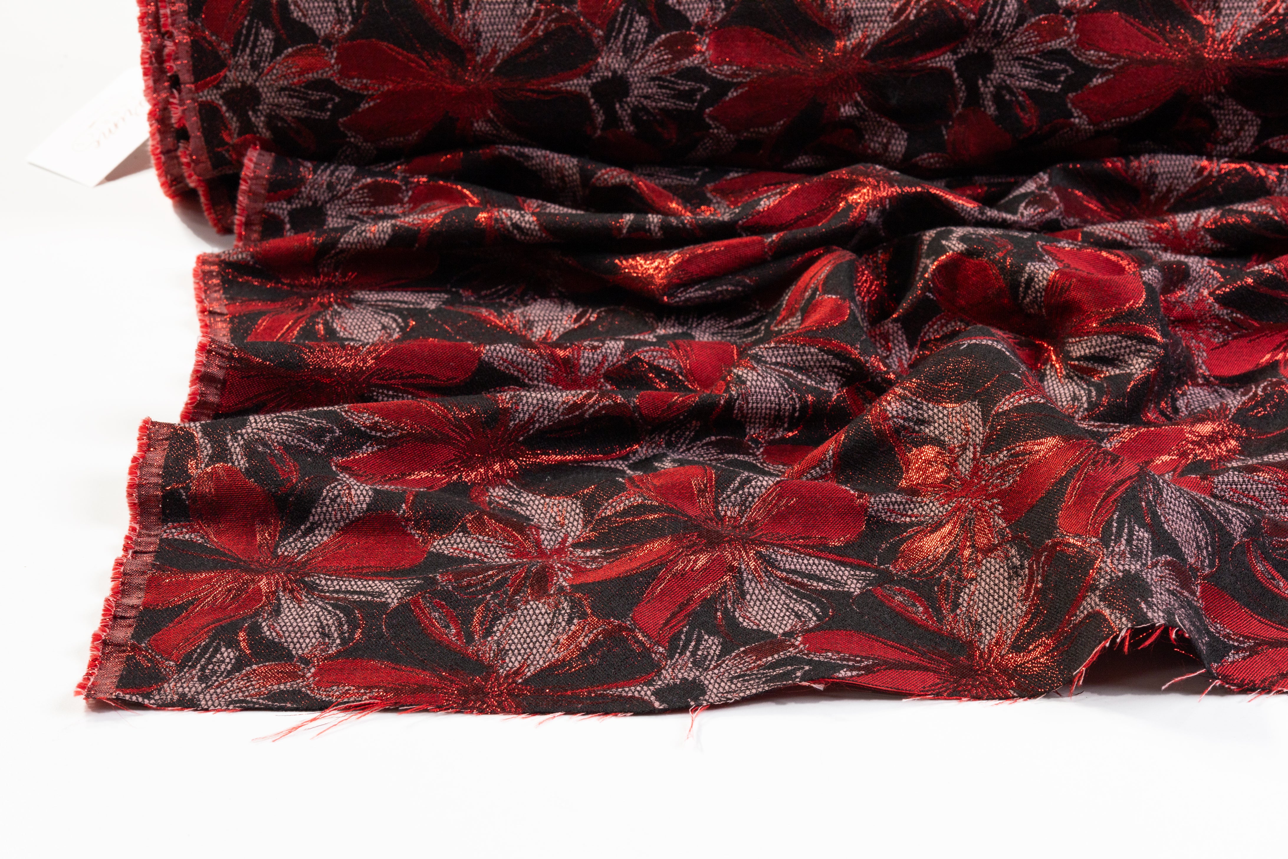 Metallic Floral Brocade - Red