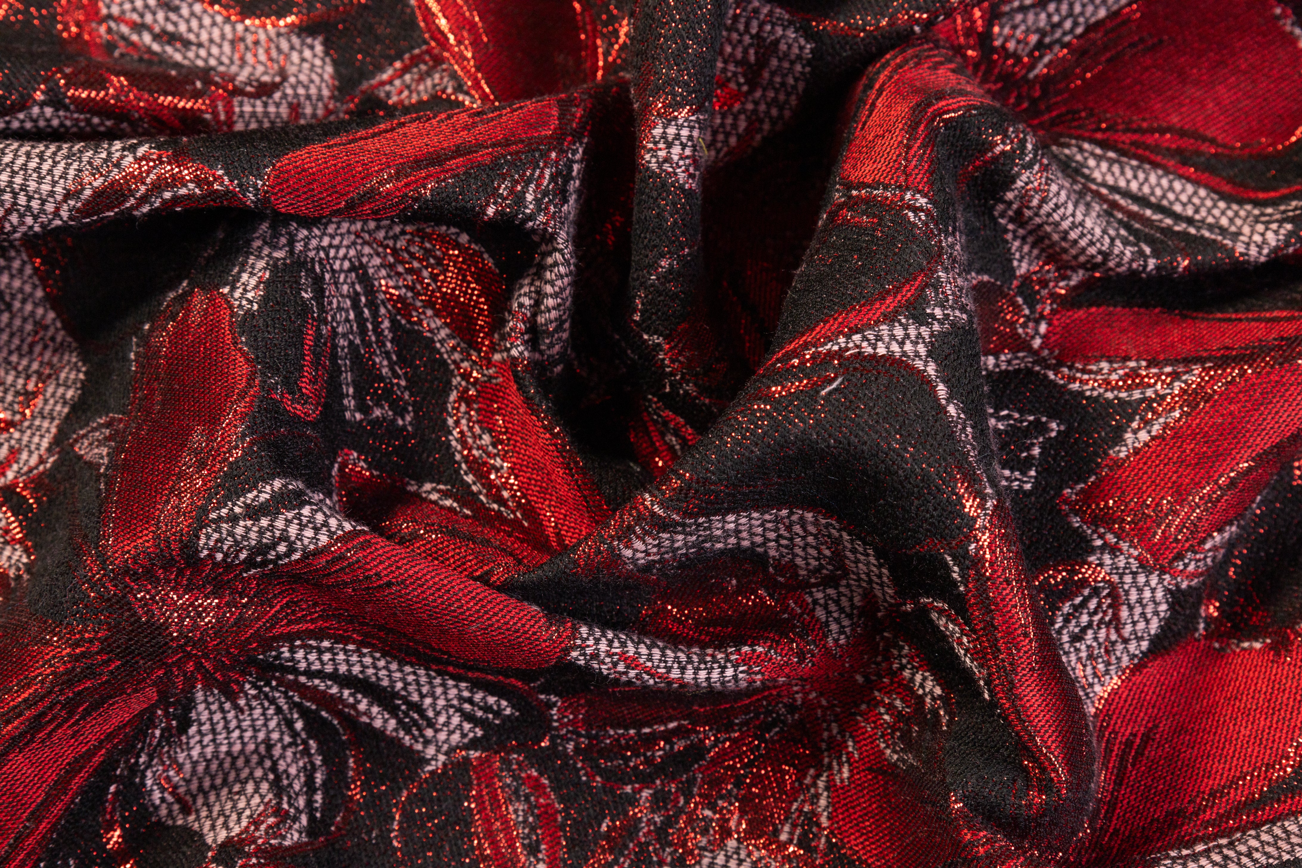 Metallic Floral Brocade - Red