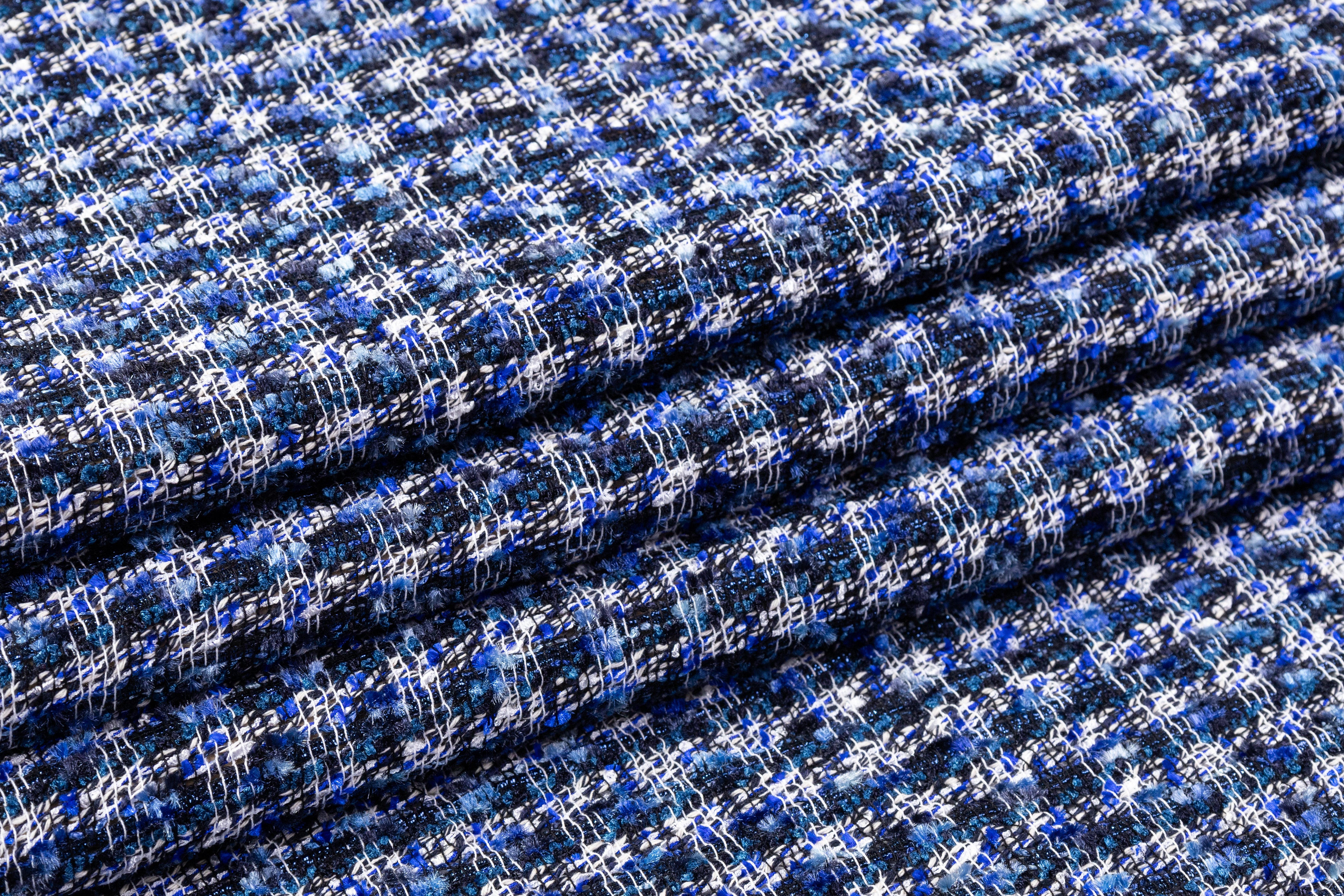 Metallic Italian Cotton Blend Tweed - Blue