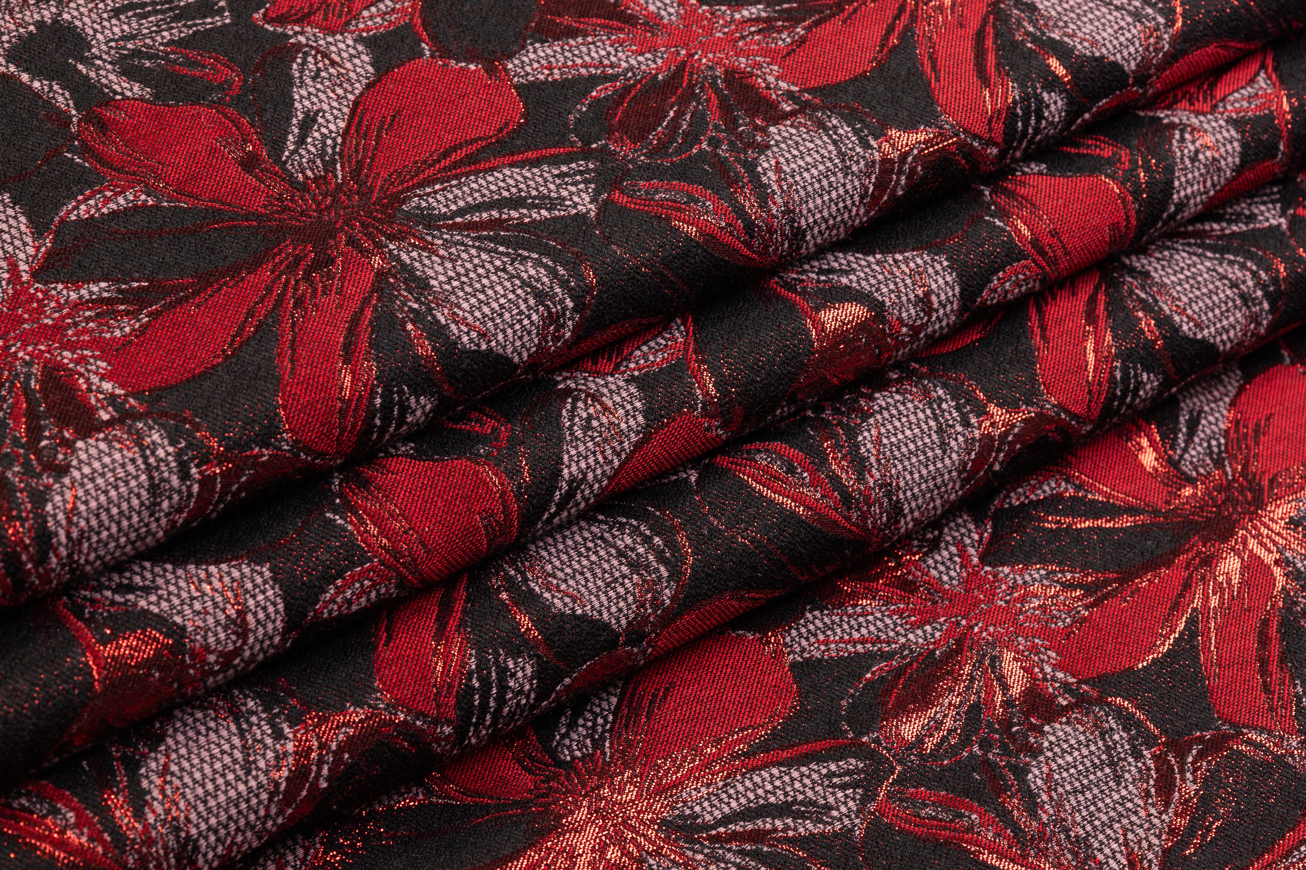 Metallic Floral Brocade - Red