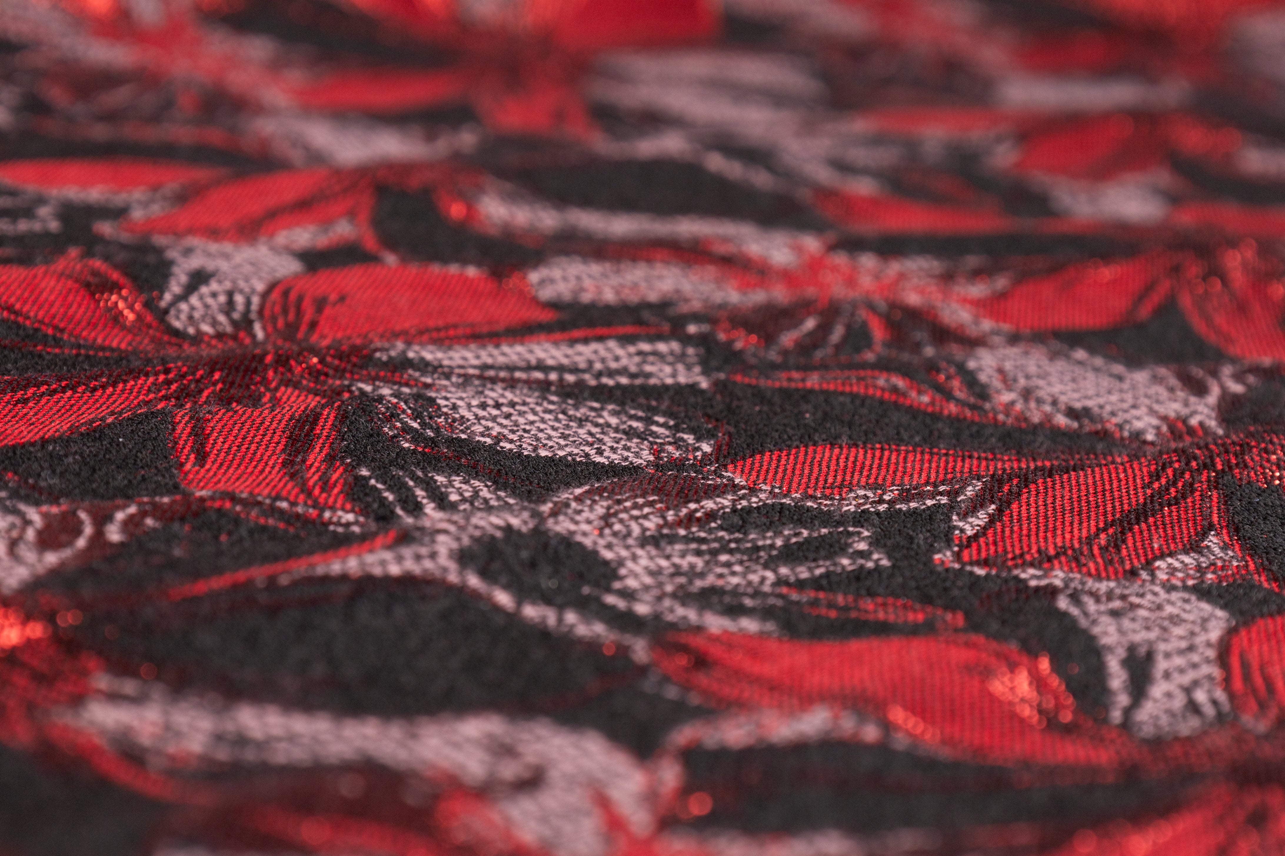 Metallic Floral Brocade - Red