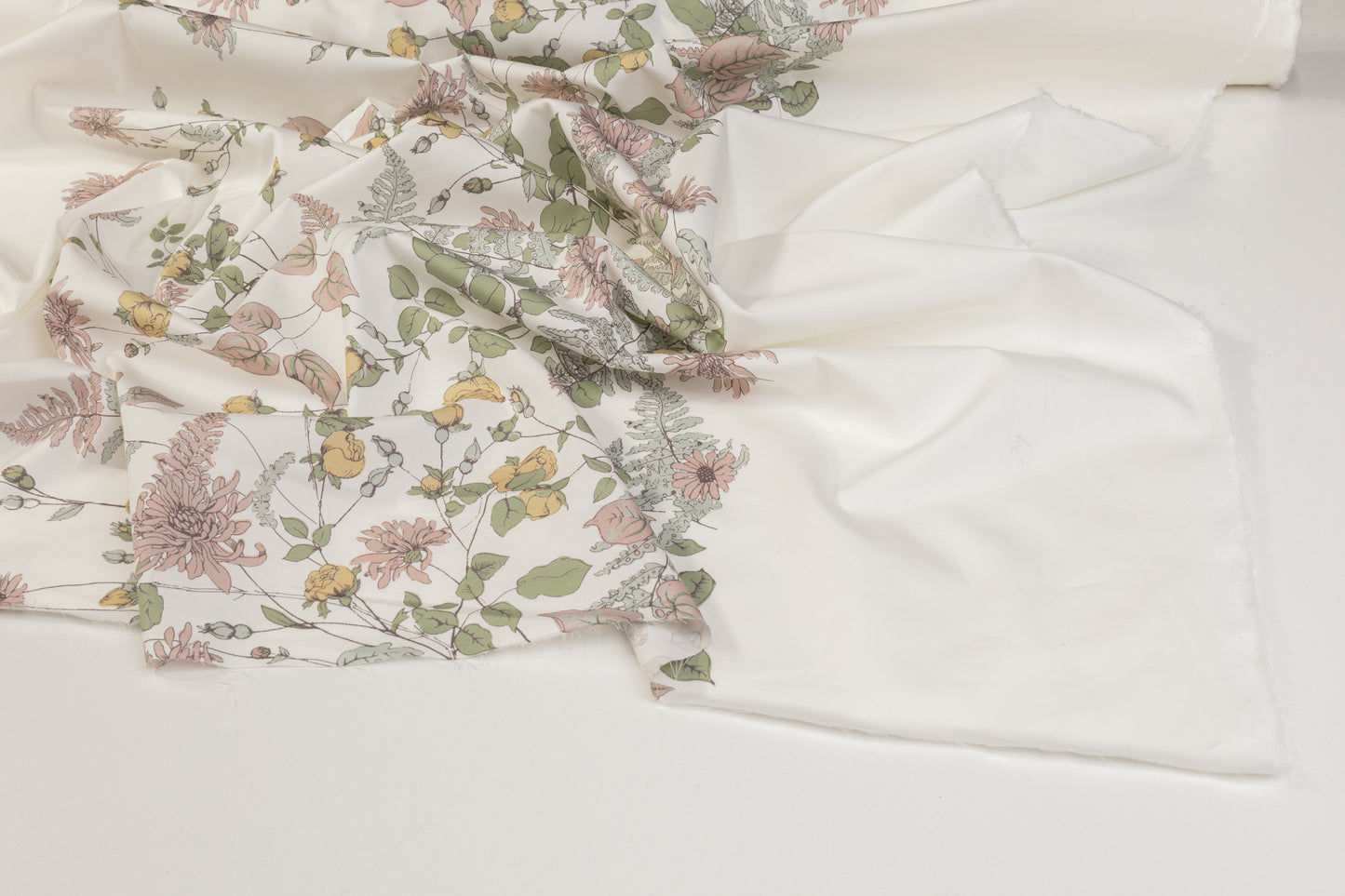 Floral Border Print Italian Cotton - Off White / Pastel