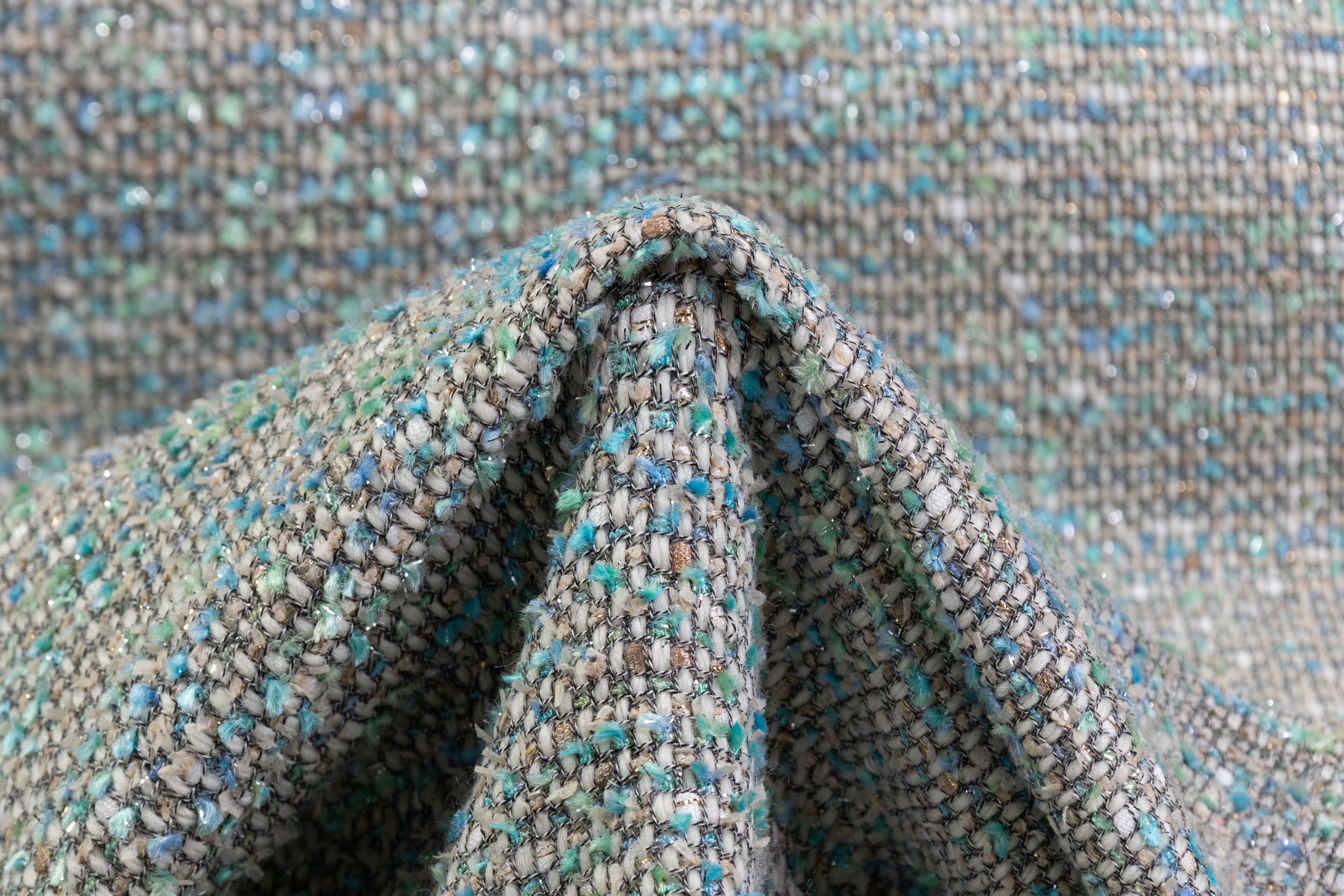 Metallic Italian Wool Blend Tweed - Blue / Green