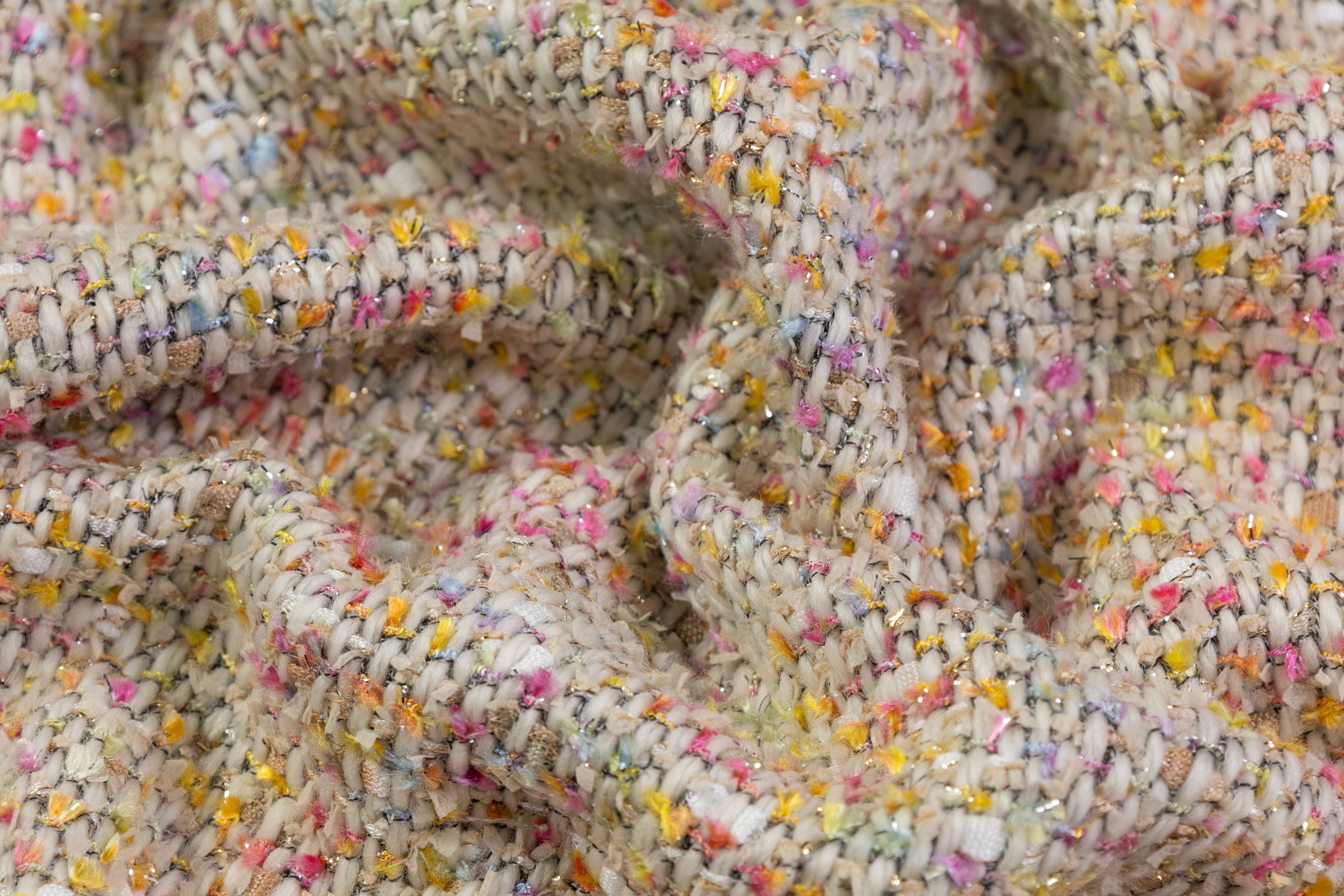 Metallic Italian Wool Blend Tweed - Off White / Multicolor