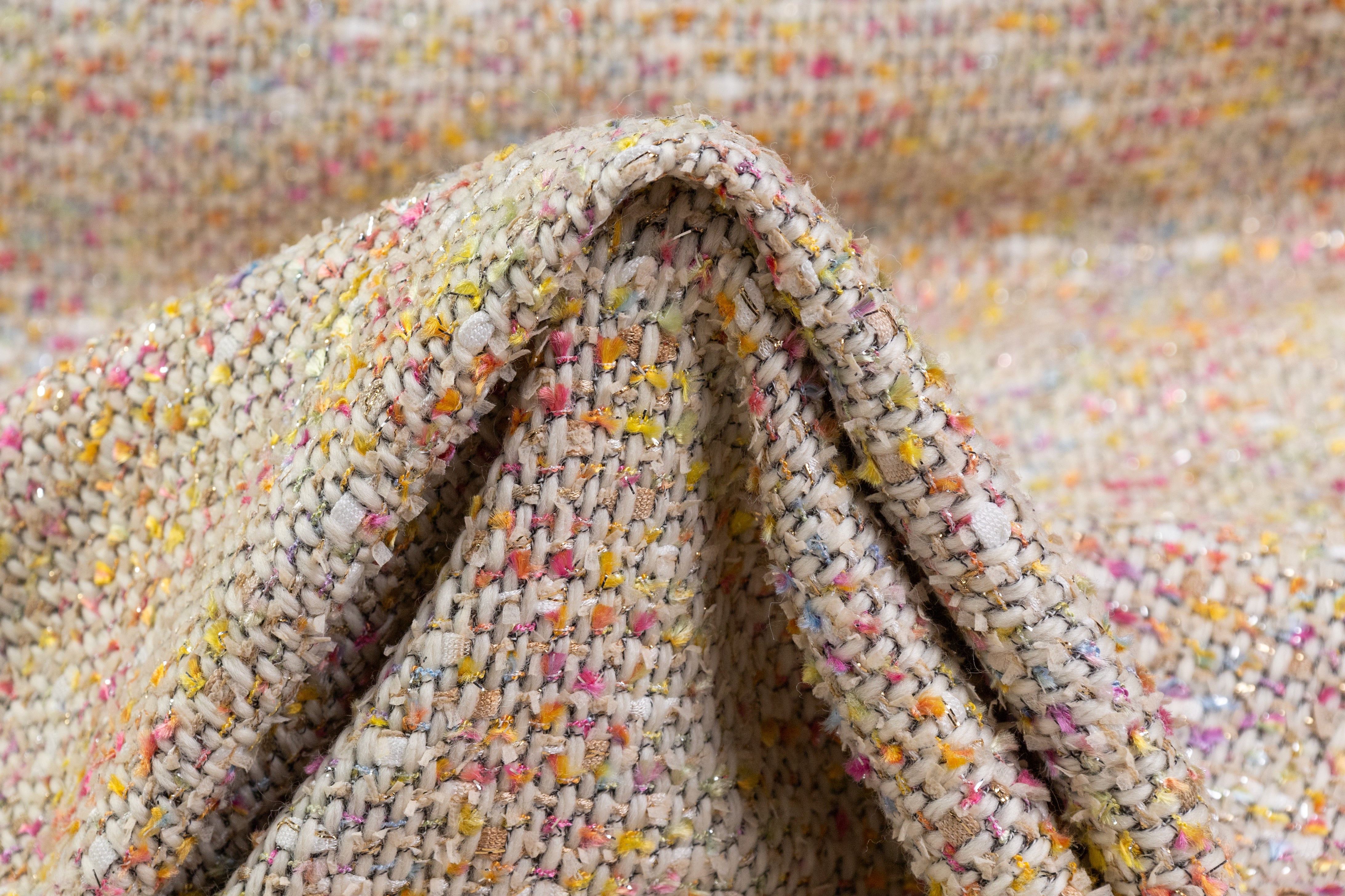 Metallic Italian Wool Blend Tweed - Off White / Multicolor