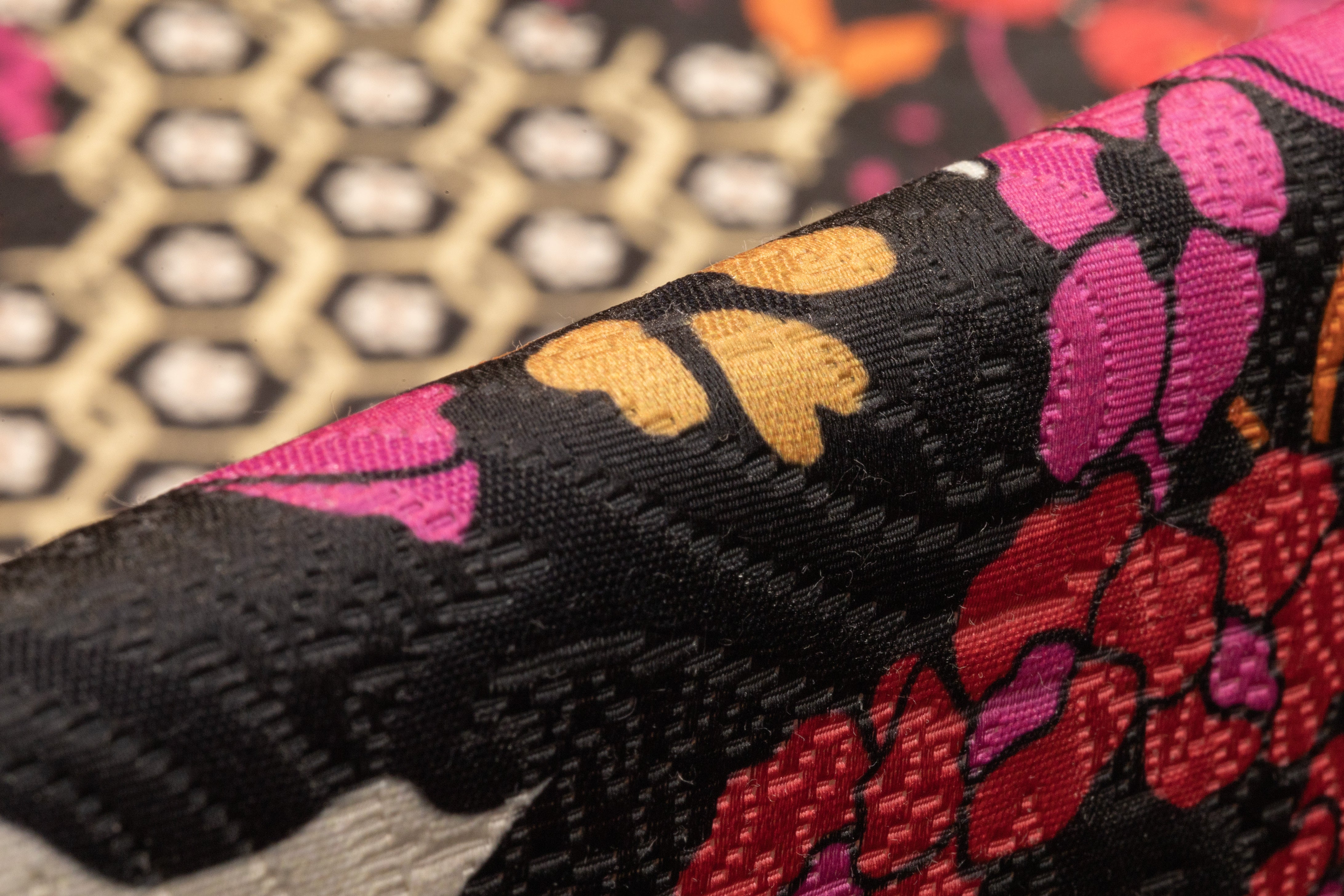 Floral Printed Italian Poly Cotton Brocade - Red / Fuchsia / Black