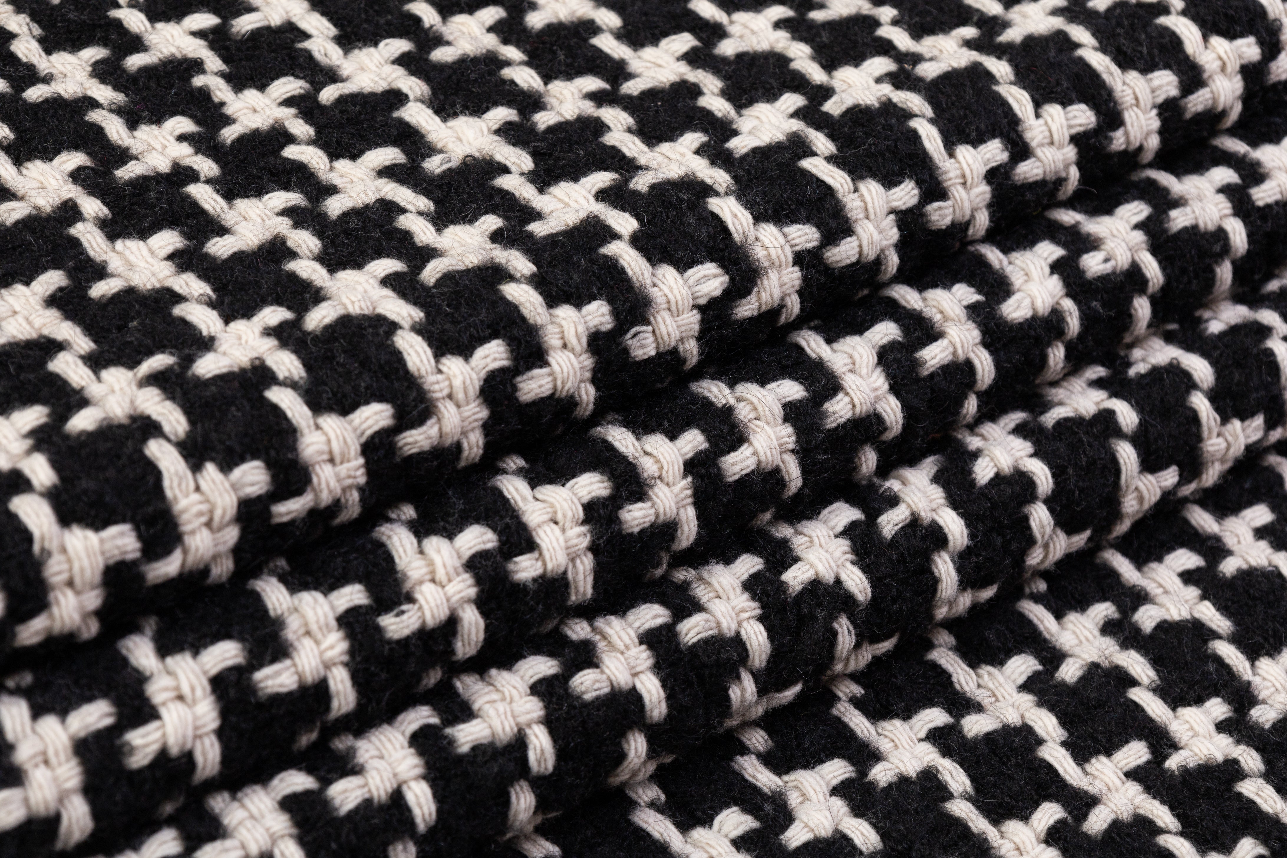 Italian Houndstooth Wool Nylon Tweed Coating - Black / Ivory