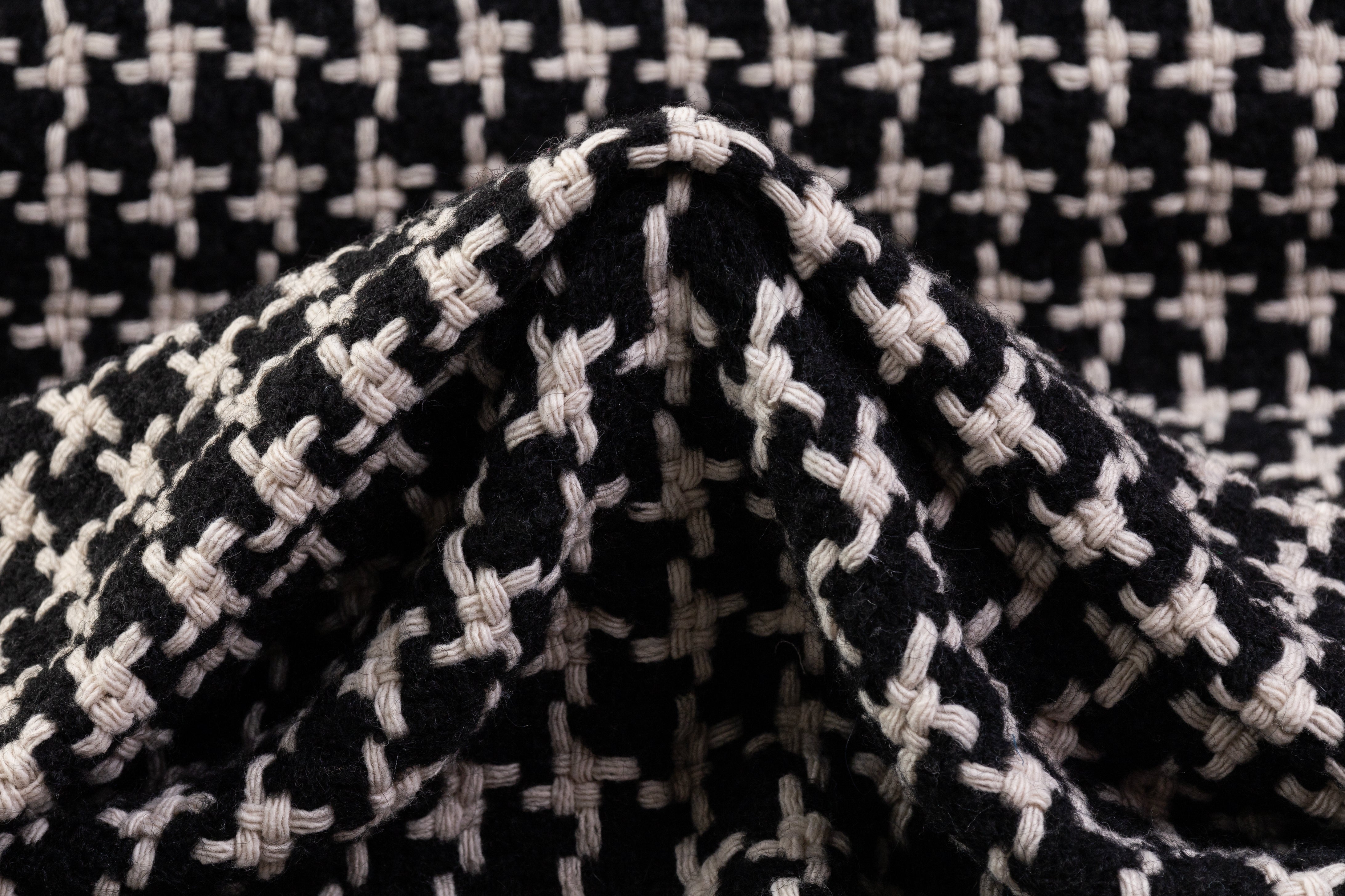 Italian Houndstooth Wool Nylon Tweed Coating - Black / Ivory