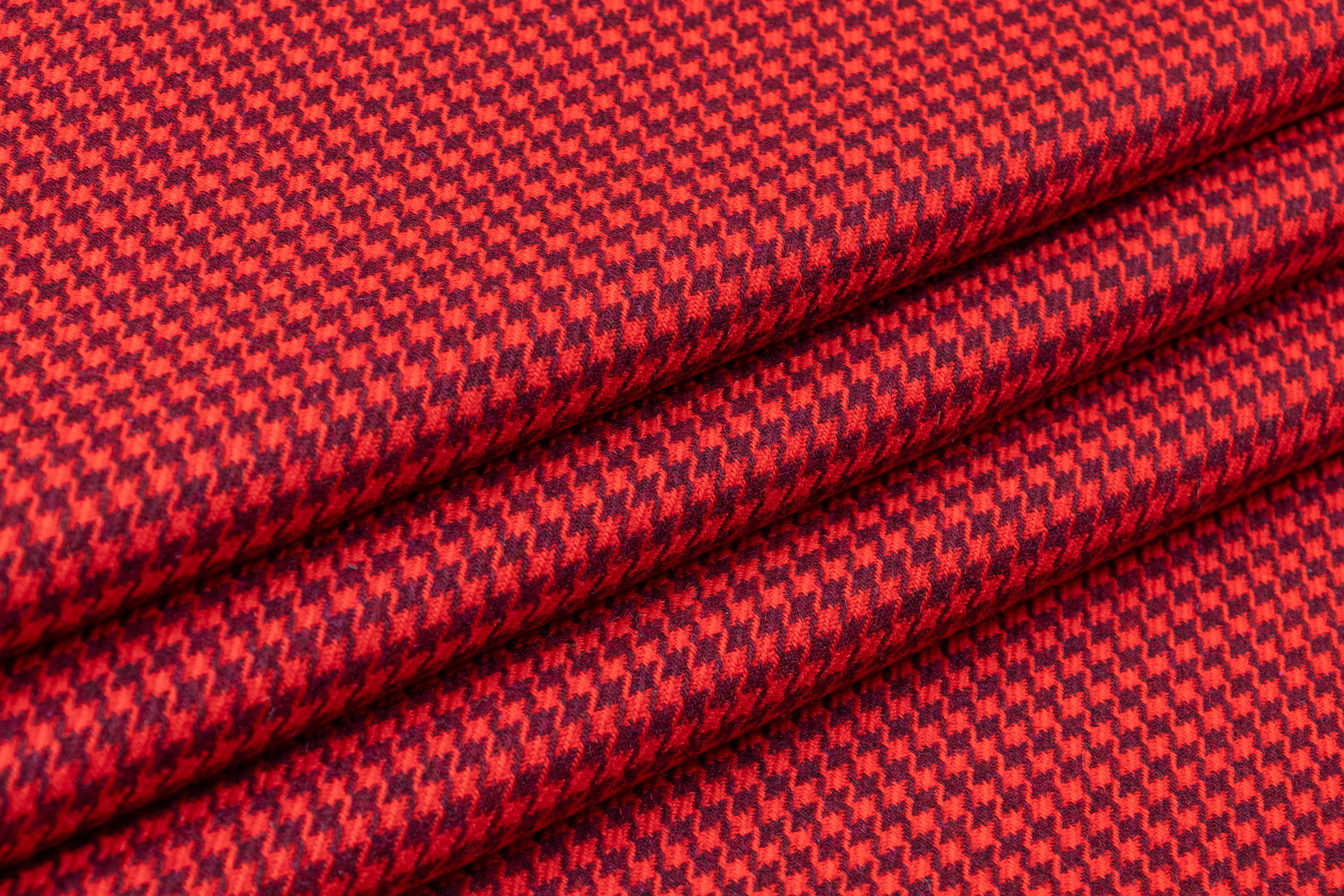Houndstooth Italian Wool Coating - Red / Burgundy