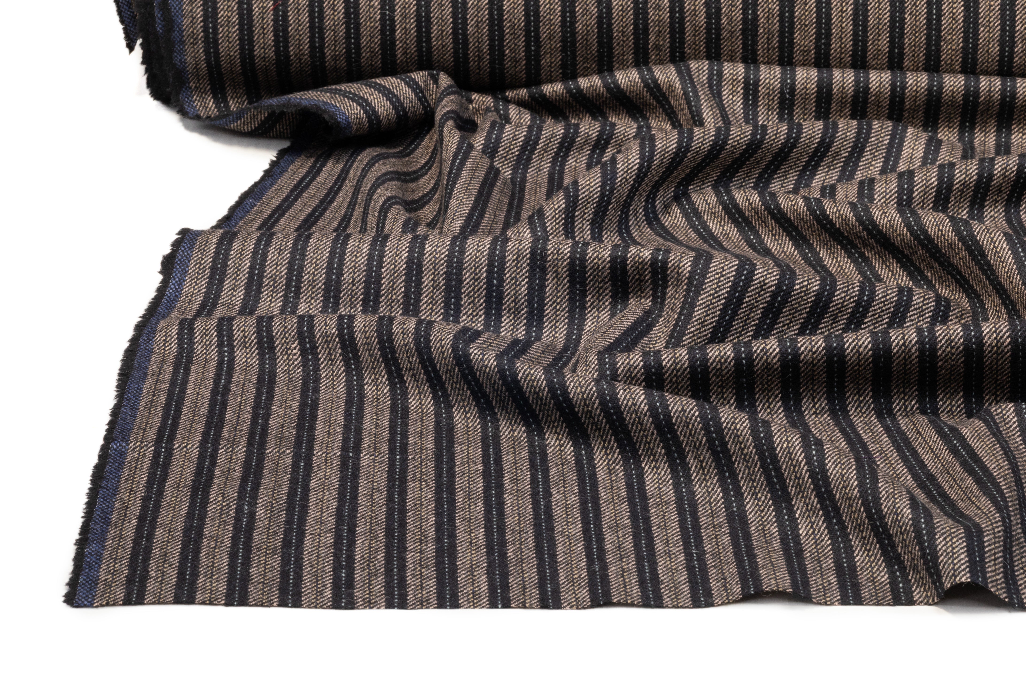 Striped Italian Wool Suiting - Black / Taupe