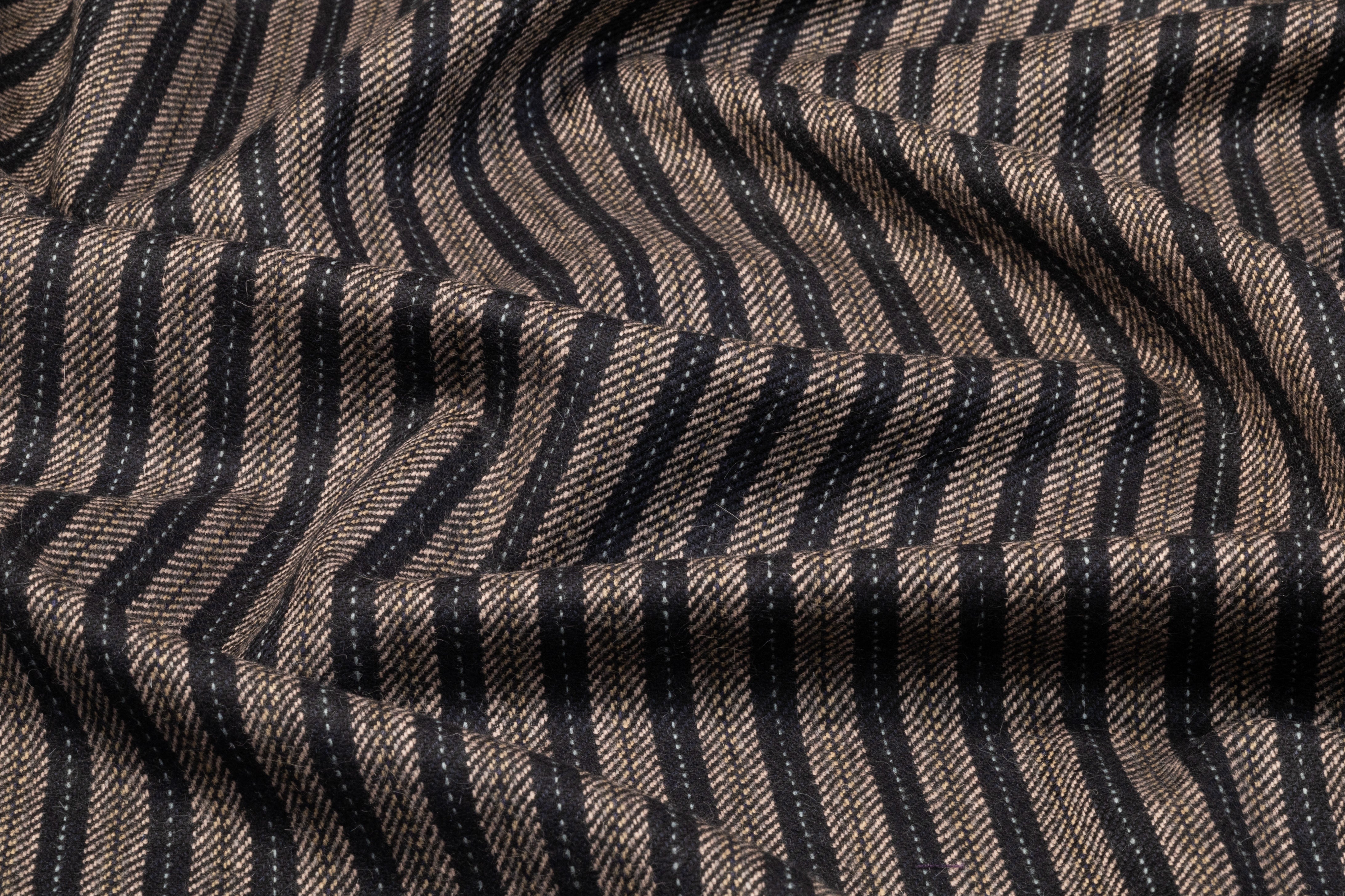 Striped Italian Wool Suiting - Black / Taupe