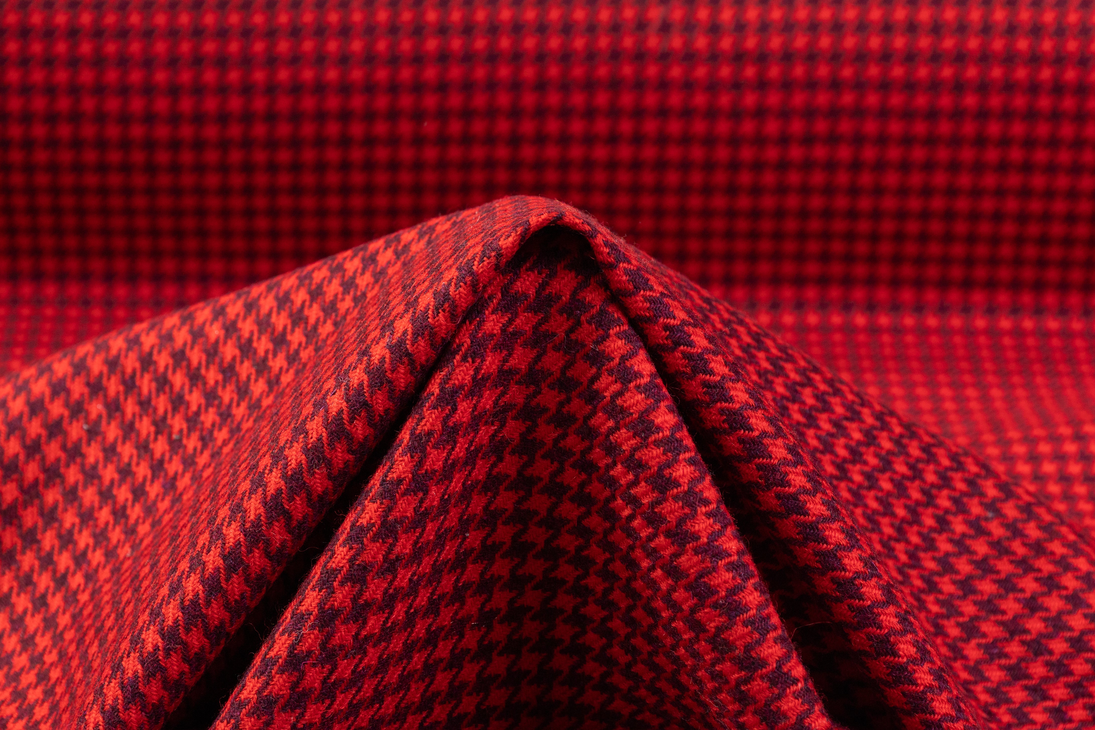 Houndstooth Italian Wool Coating - Red / Burgundy