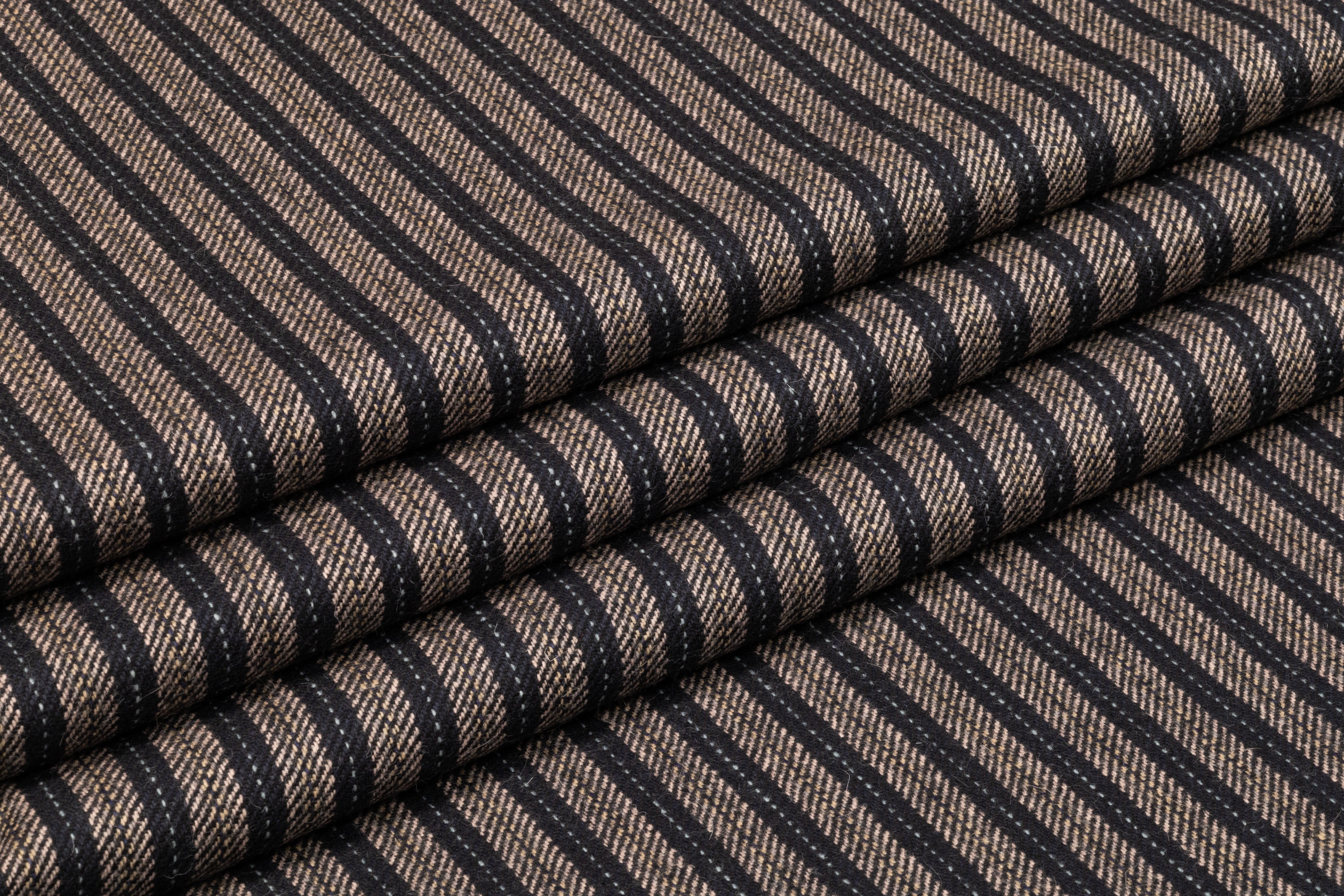 Striped Italian Wool Suiting - Black / Taupe