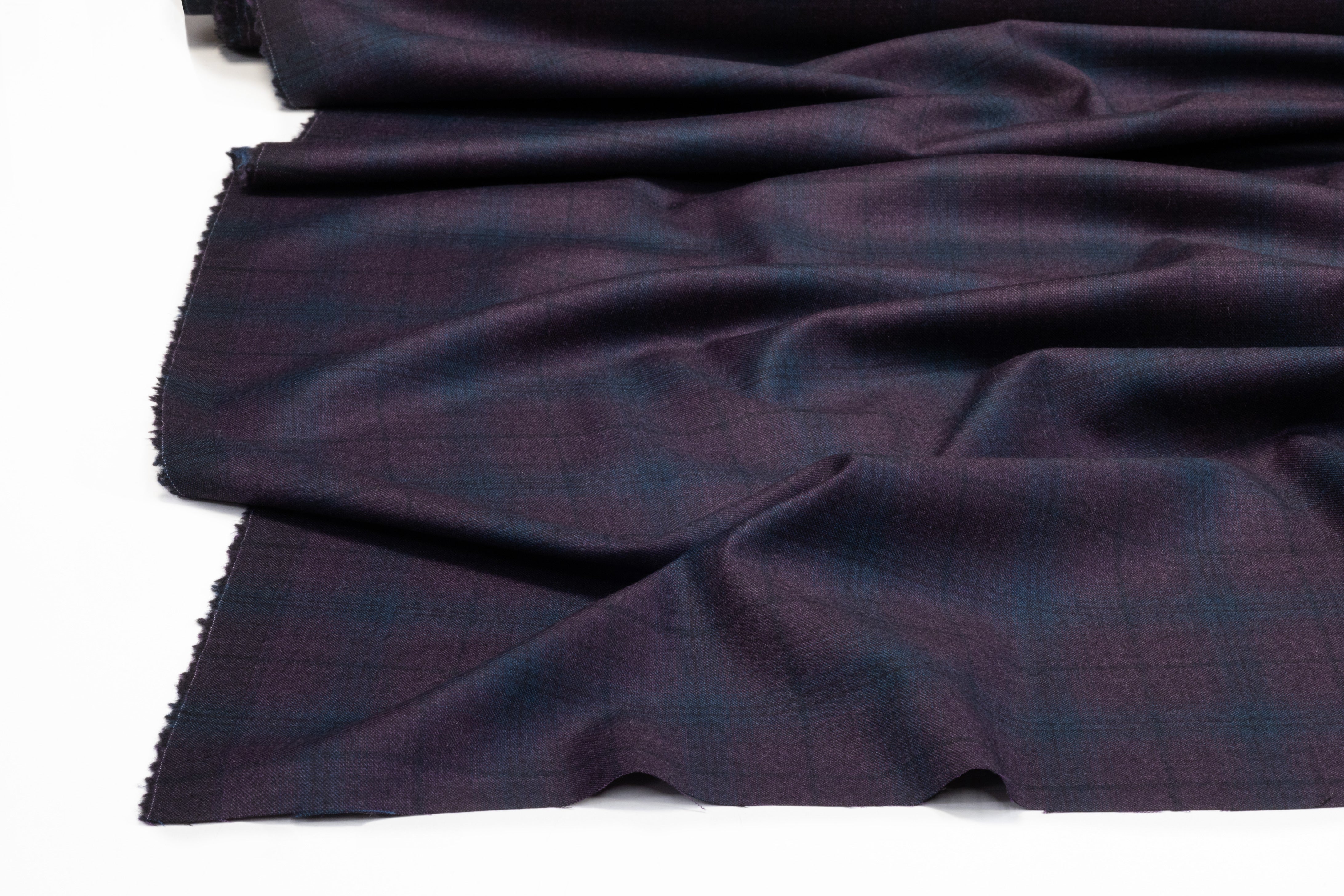 Superfine Italian Wool Cashmere Suiting - Aubergine / Teal
