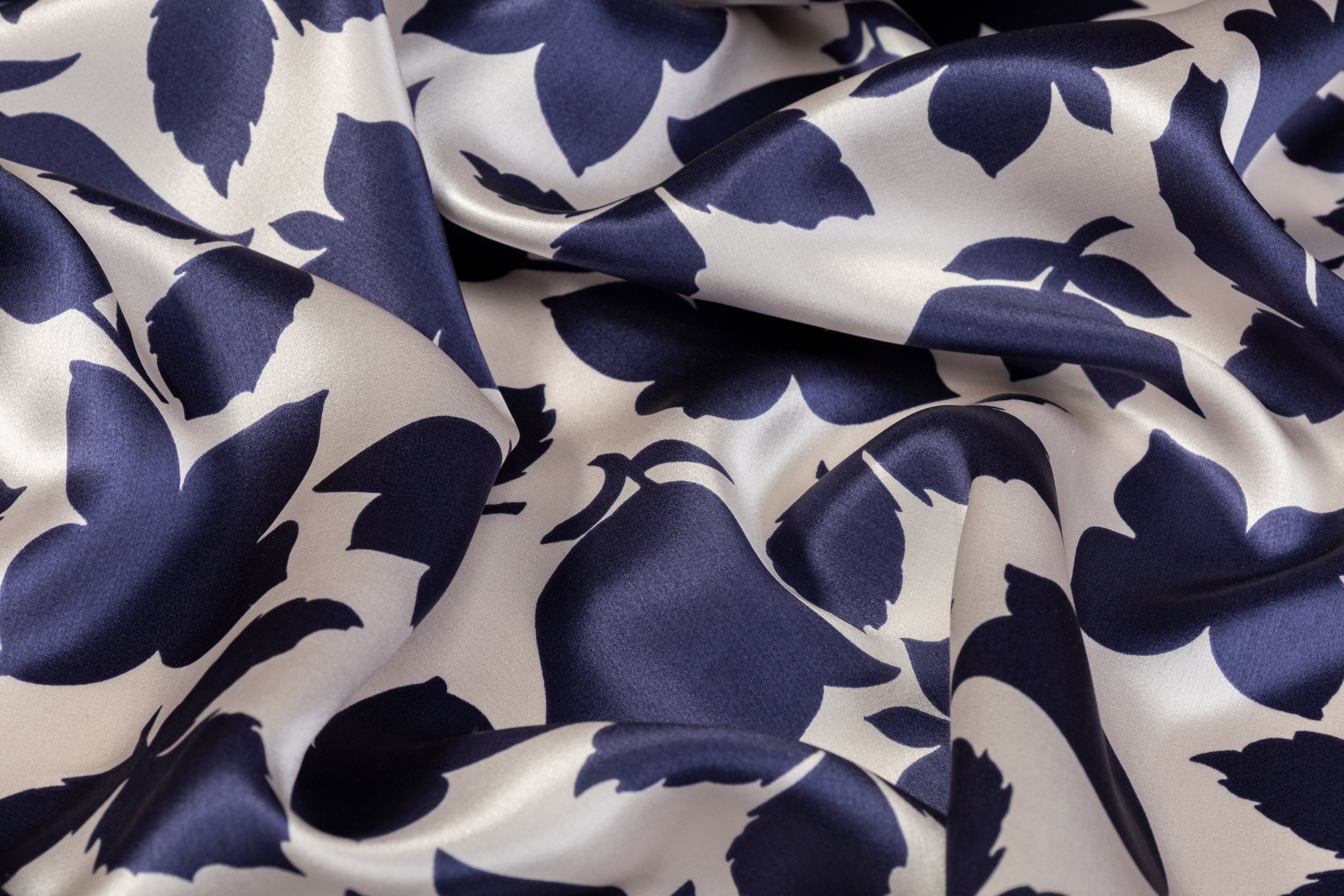Floral Italian Silk Charmeuse - Navy / White