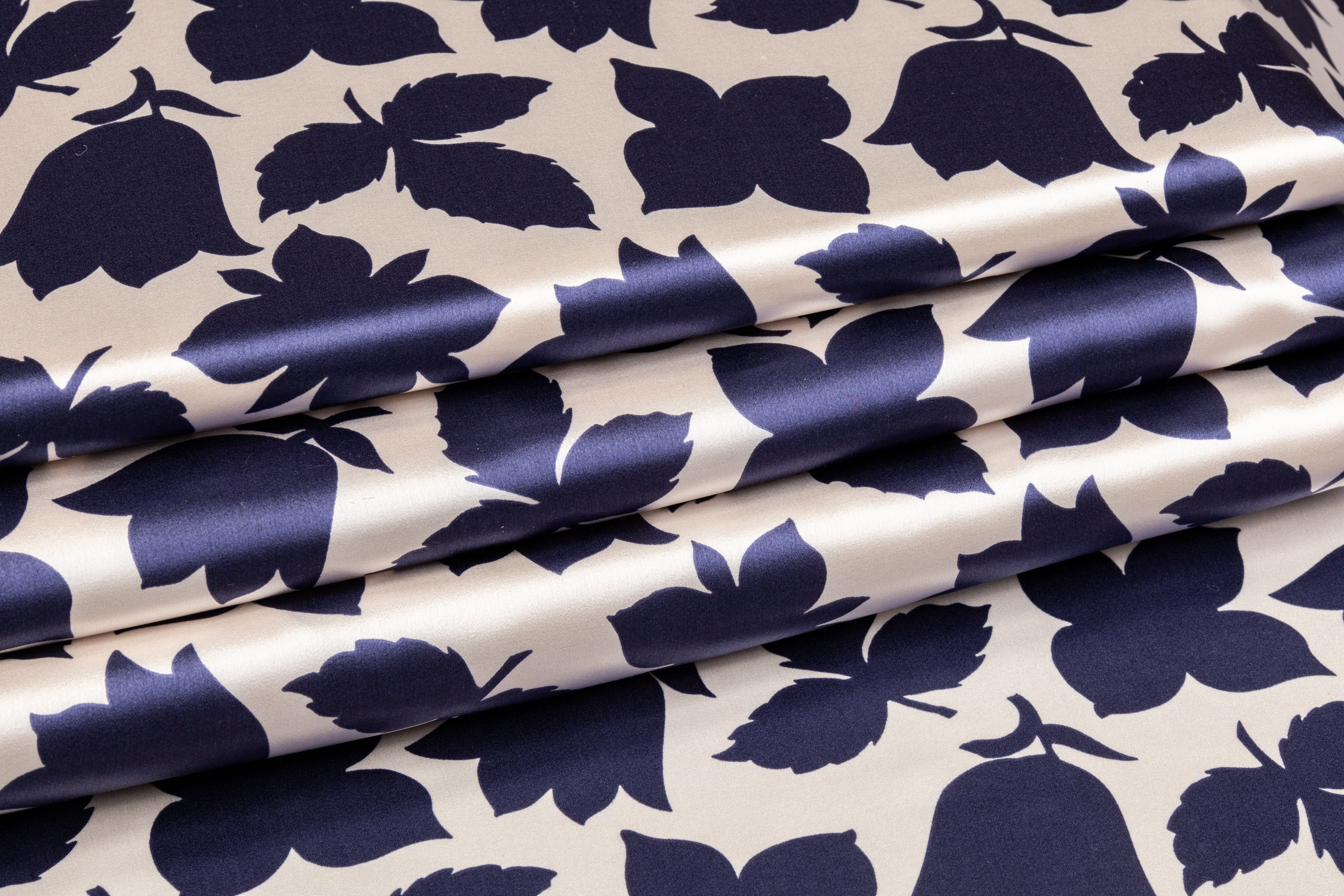 Floral Italian Silk Charmeuse - Navy / White