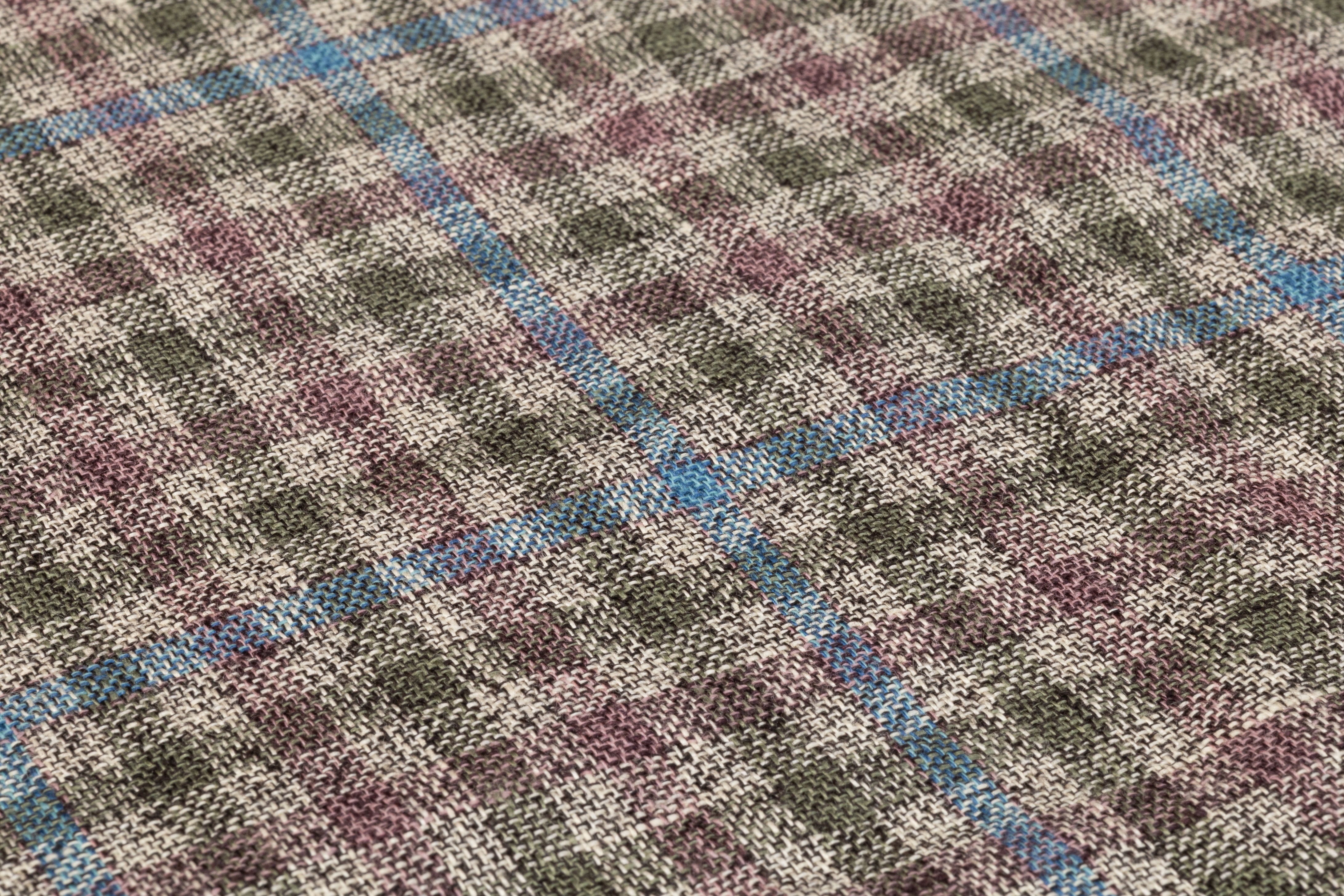Plaid Italian Wool Linen Suiting - Blue / Green / Mauve