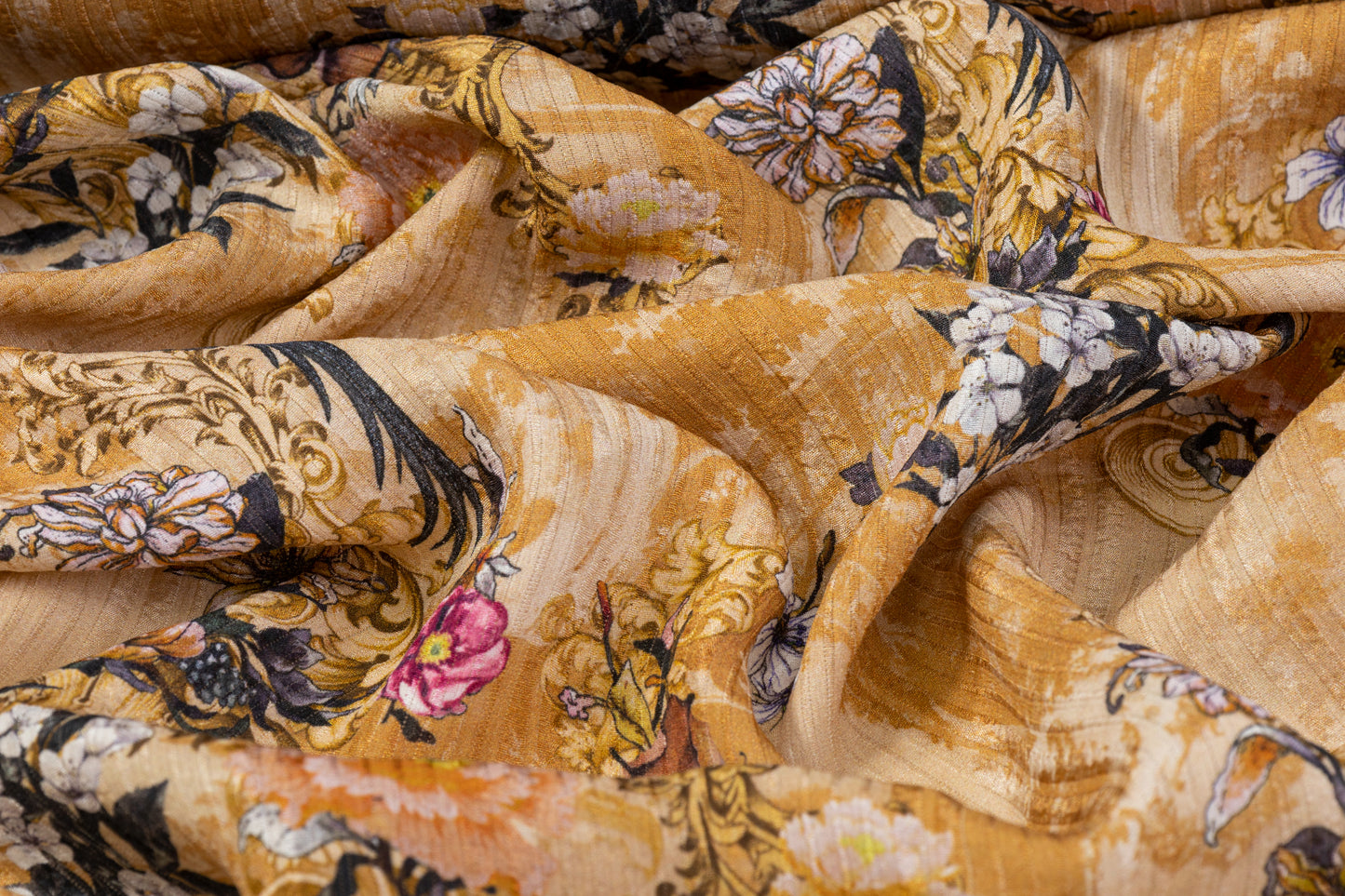 Printed and Textured Italian Silk - Tan / Multicolor