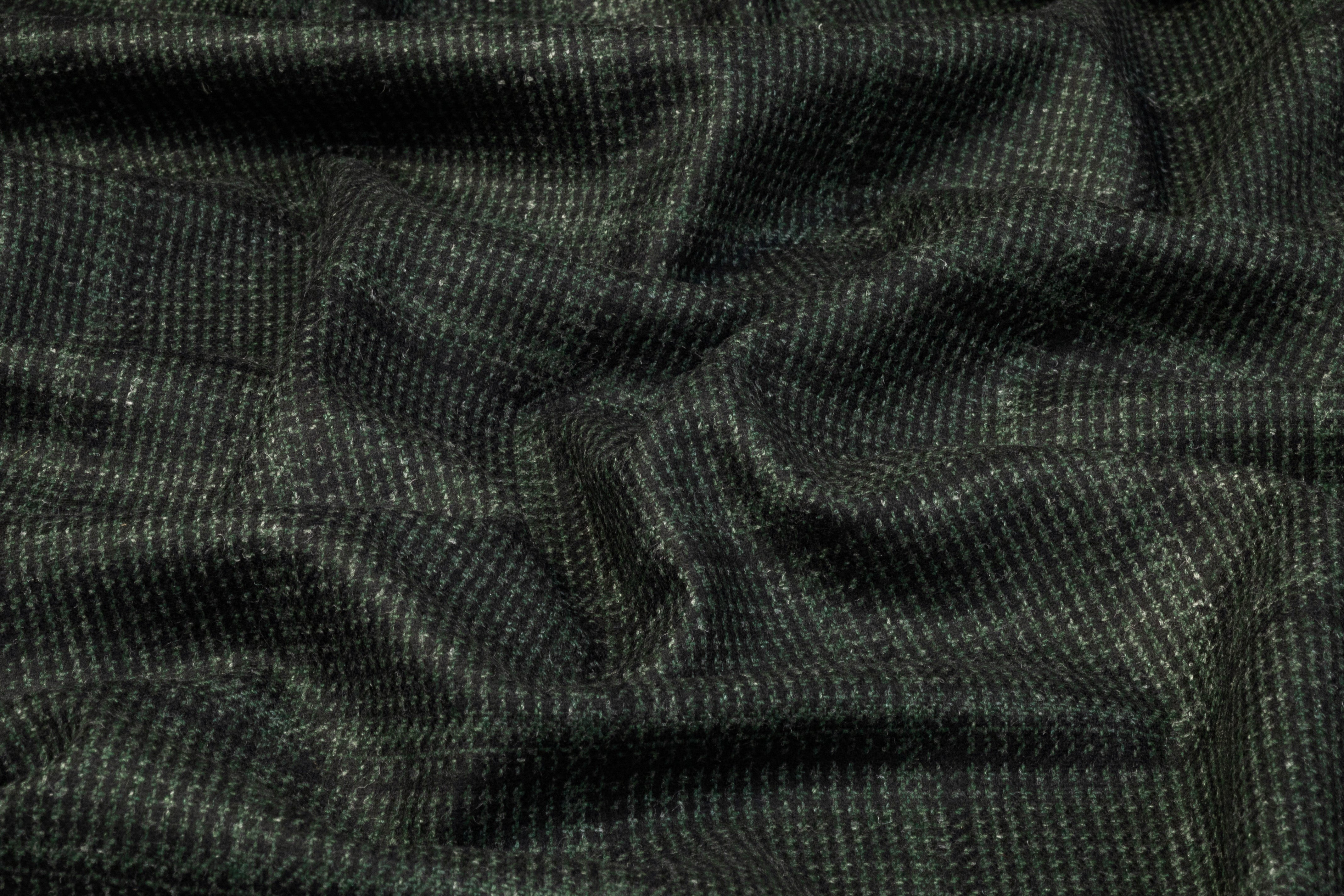Checked Italian Wool Flannel Suiting - Green