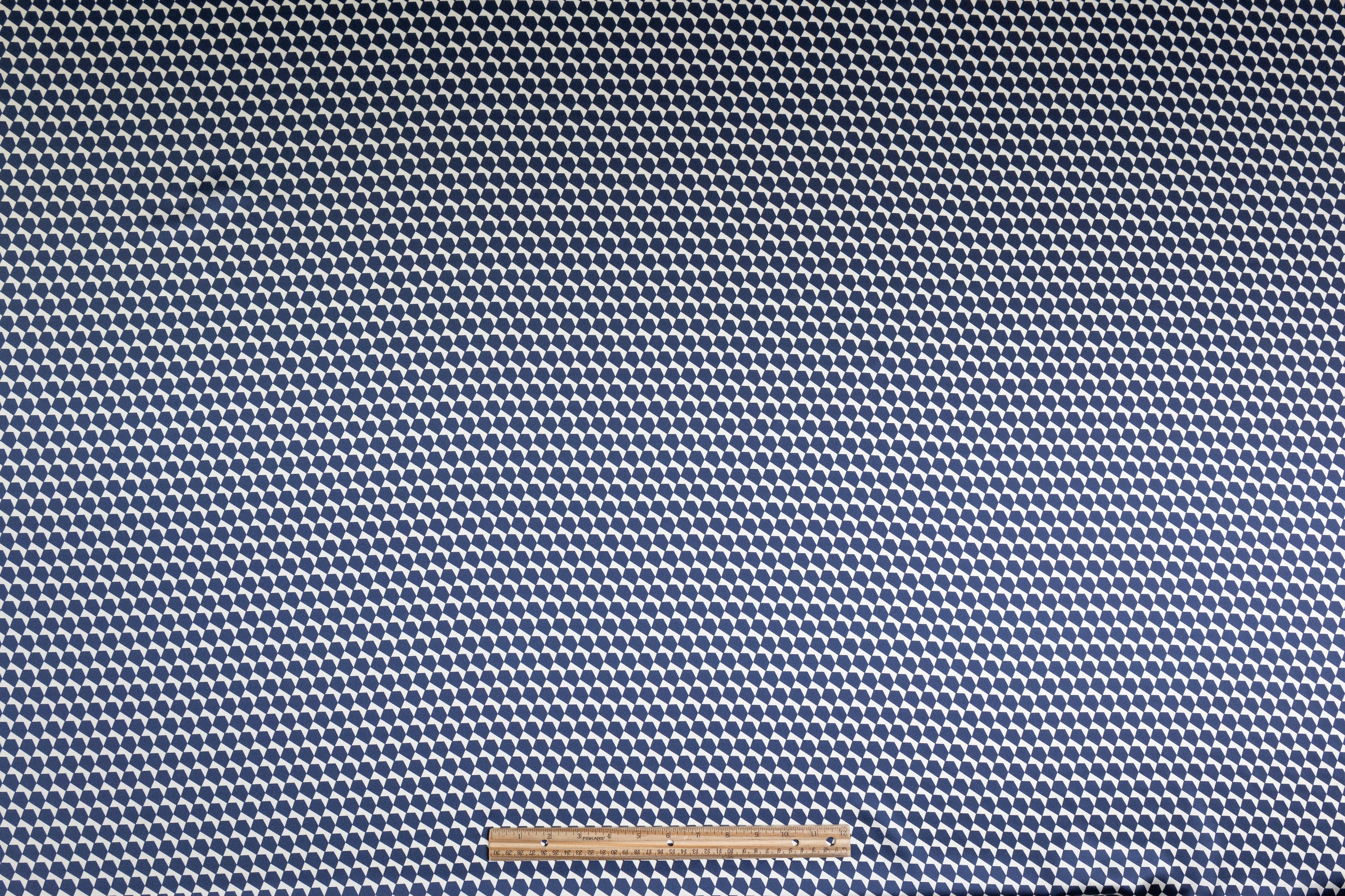 Geometric Silk Charmeuse - Navy / White