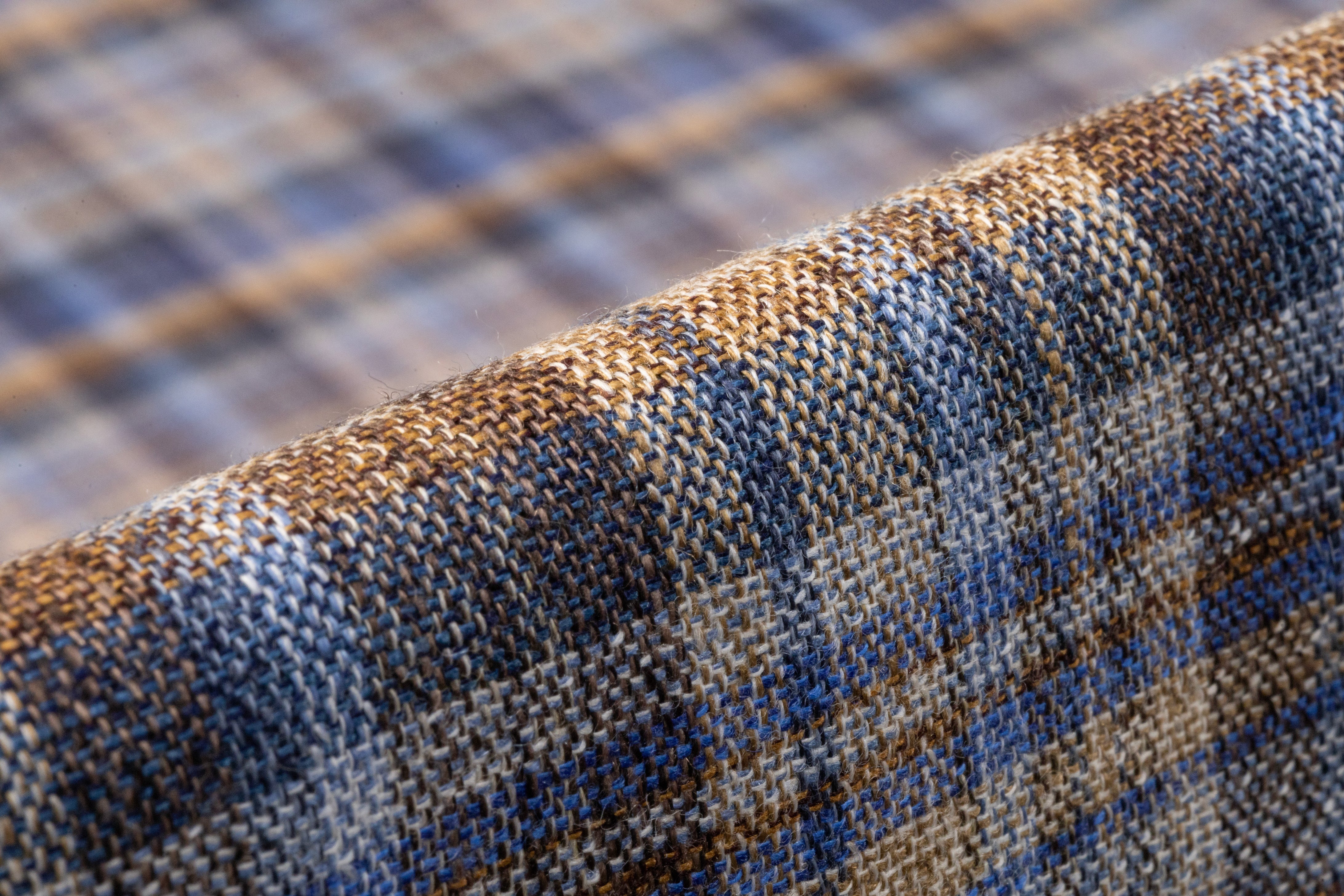 Plaid Italian Wool Linen Suiting - Blue / Tan