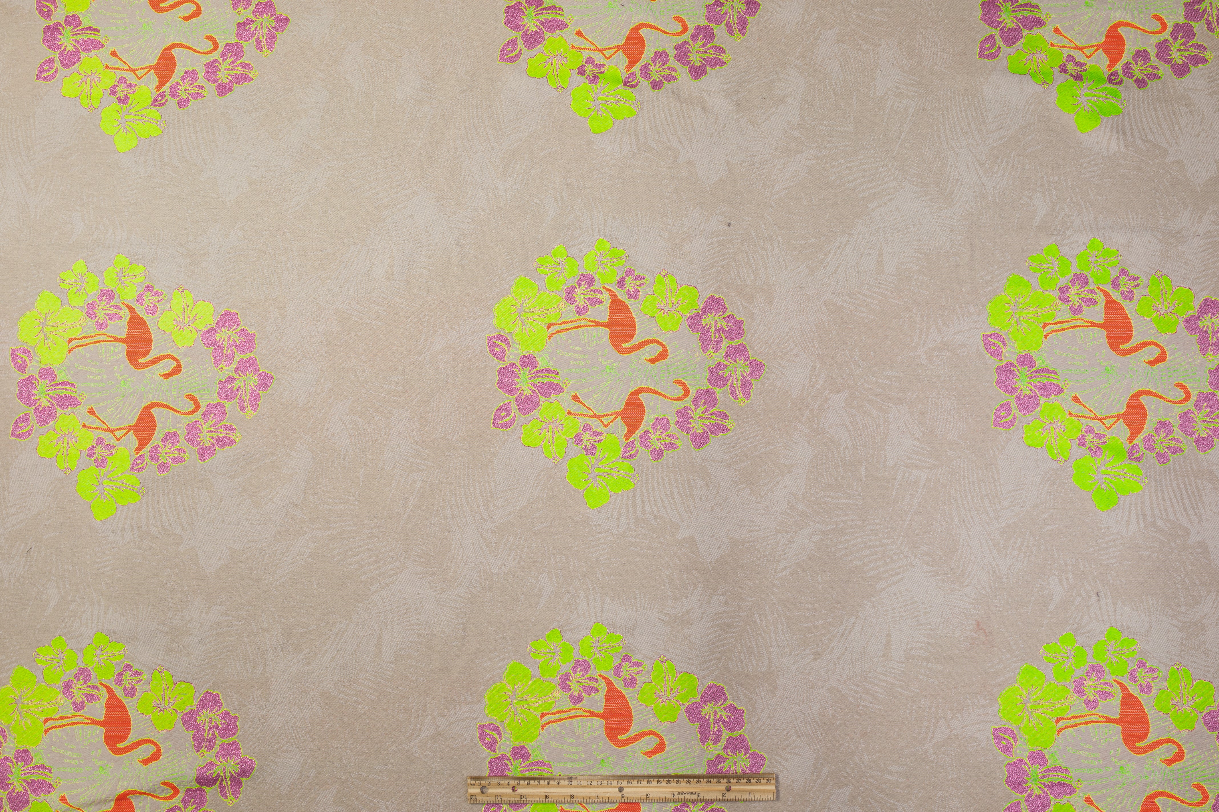 Floral Flamingo Metallic Rayon Poly Brocade - Multicolor