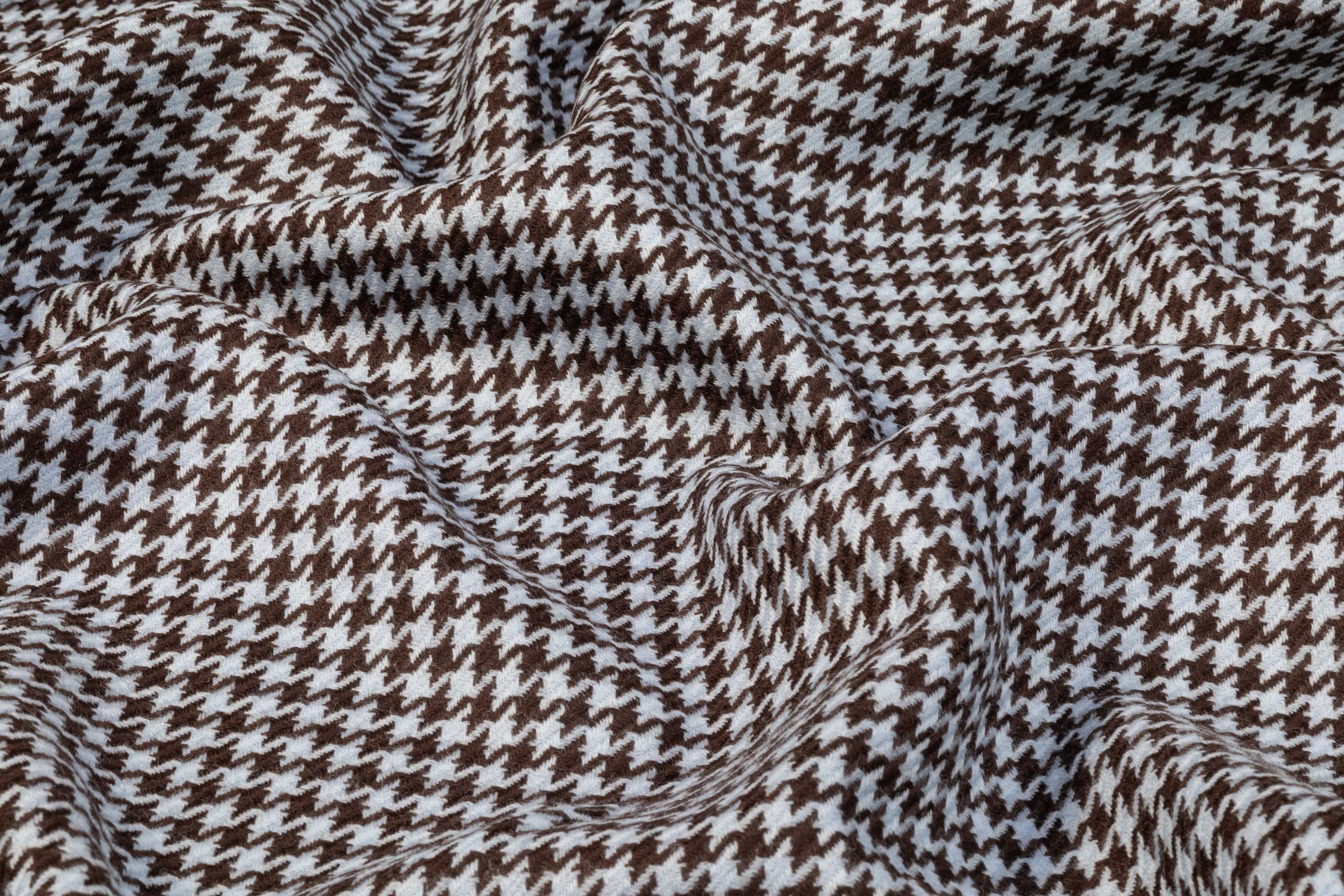 Houndstooth Italian Wool Suiting - Blue / Brown