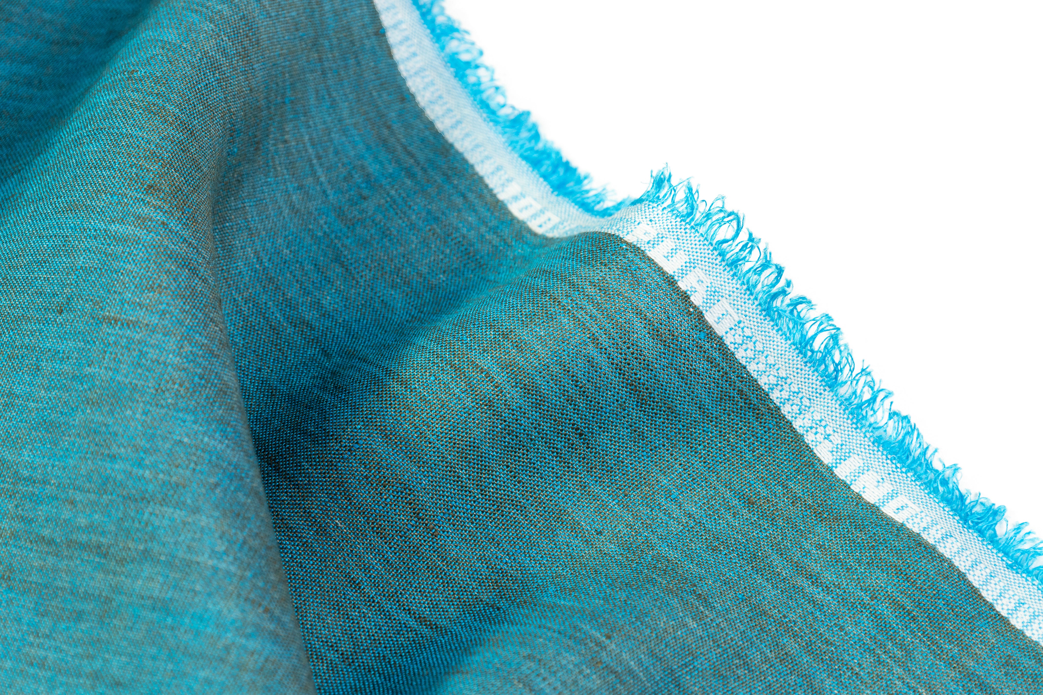 Two Tone Italian Linen - Olive / Aqua Blue