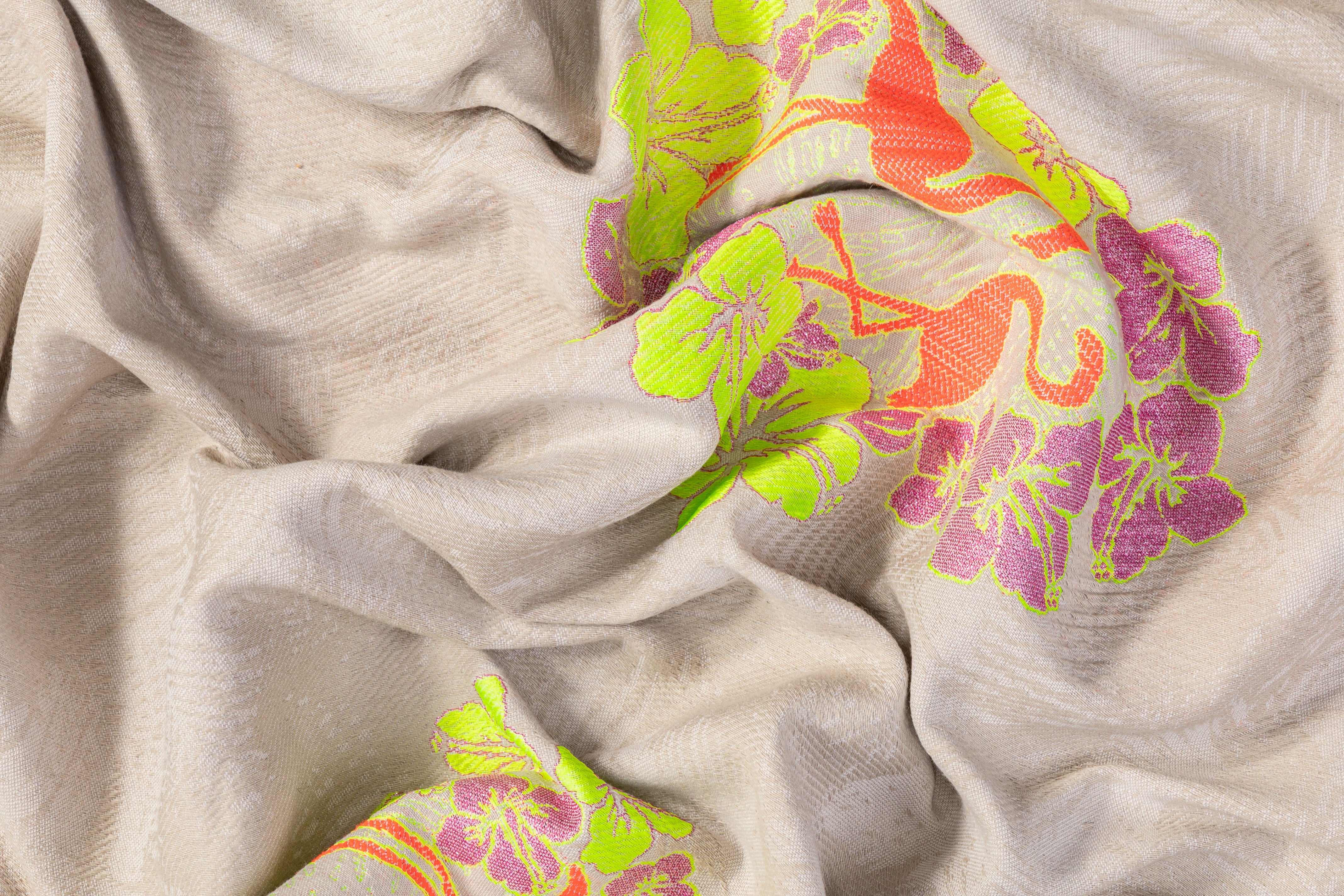 Floral Flamingo Metallic Rayon Poly Brocade - Multicolor