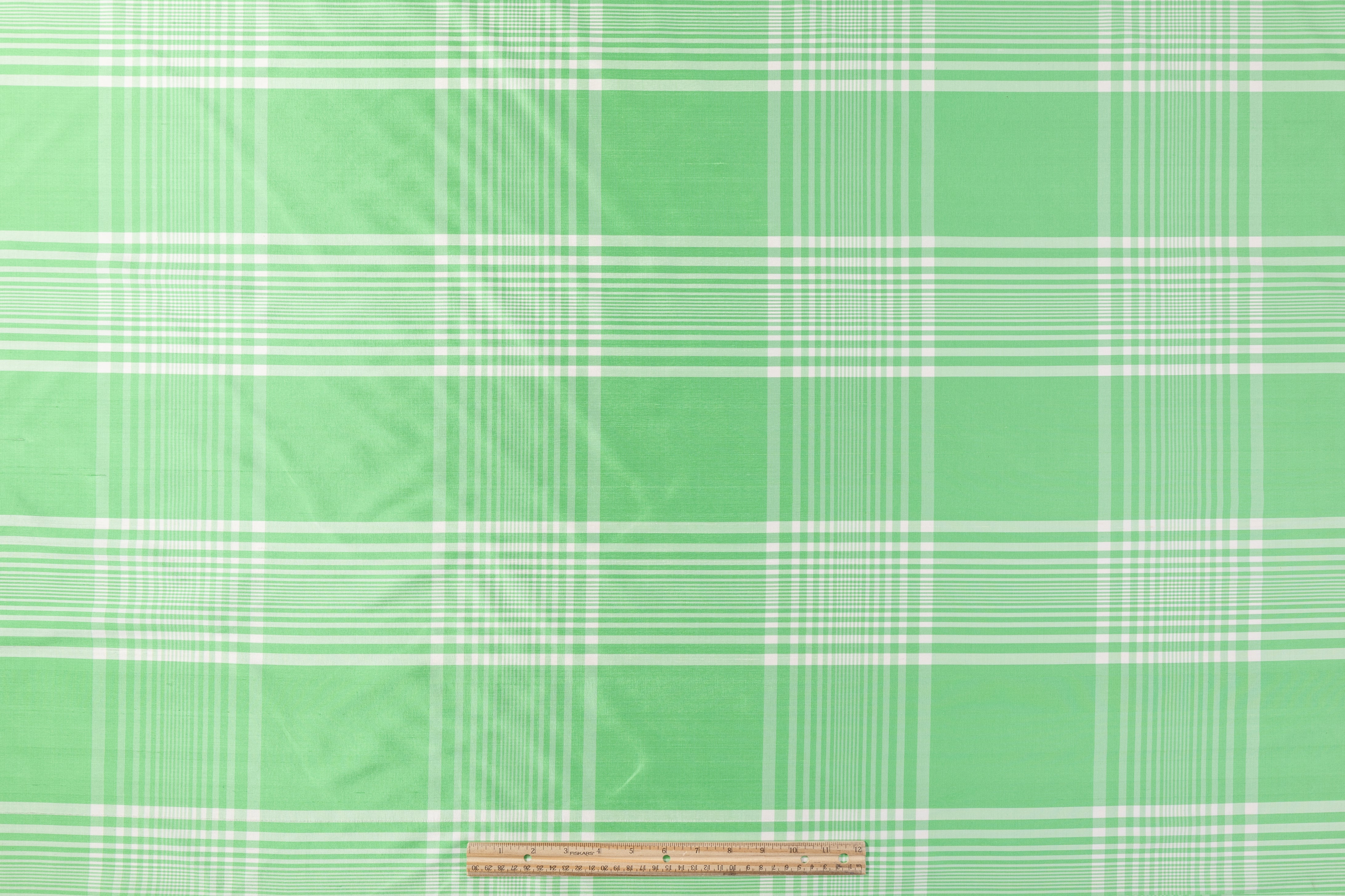 Checked Silk Shantung - Green / White