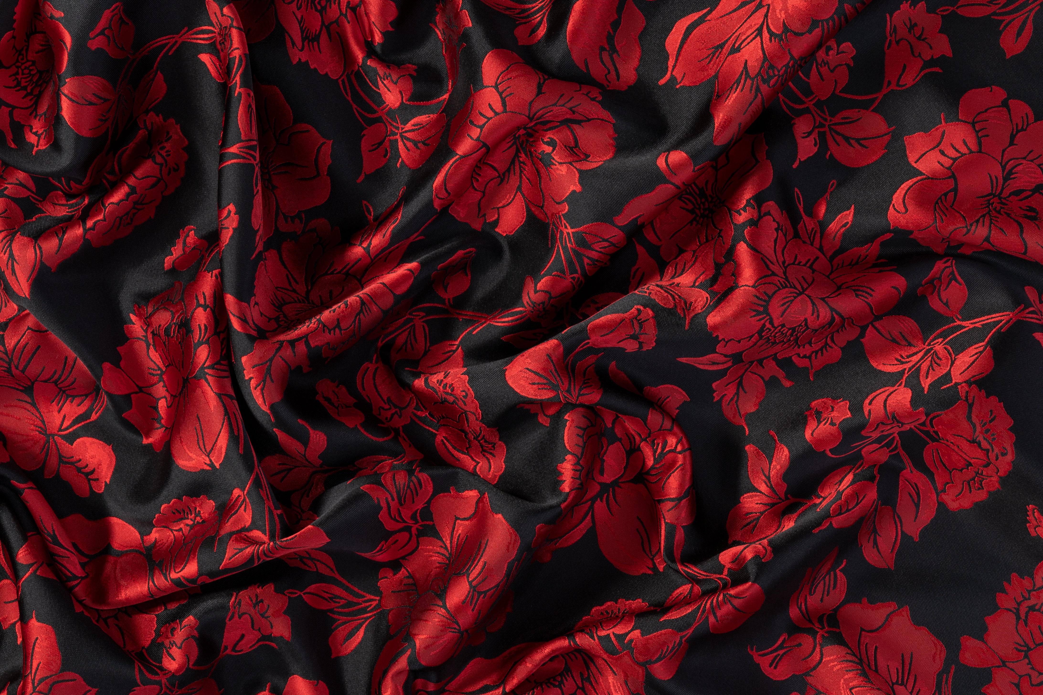 Floral Double Faced Brocade - Black / Red