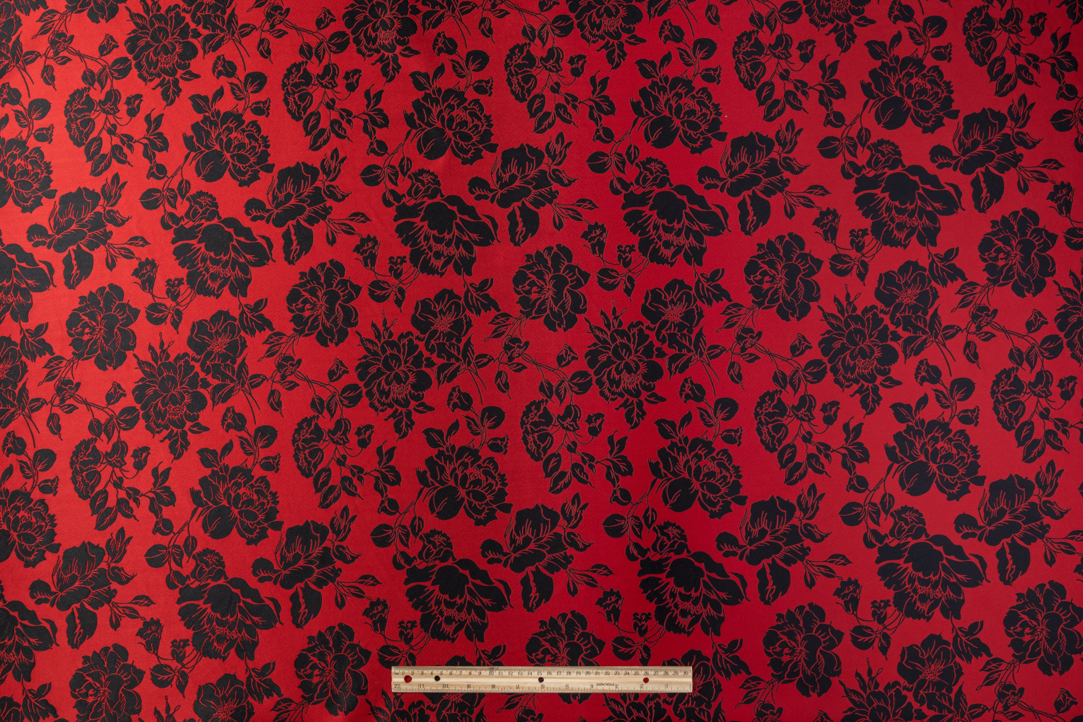 Floral Double Faced Brocade - Black / Red