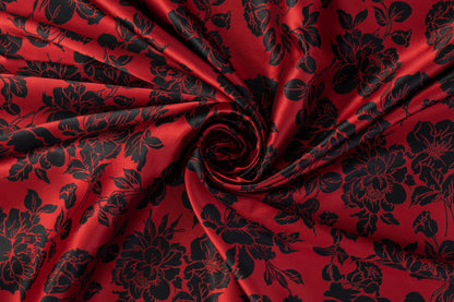 Floral Double Faced Brocade - Black / Red