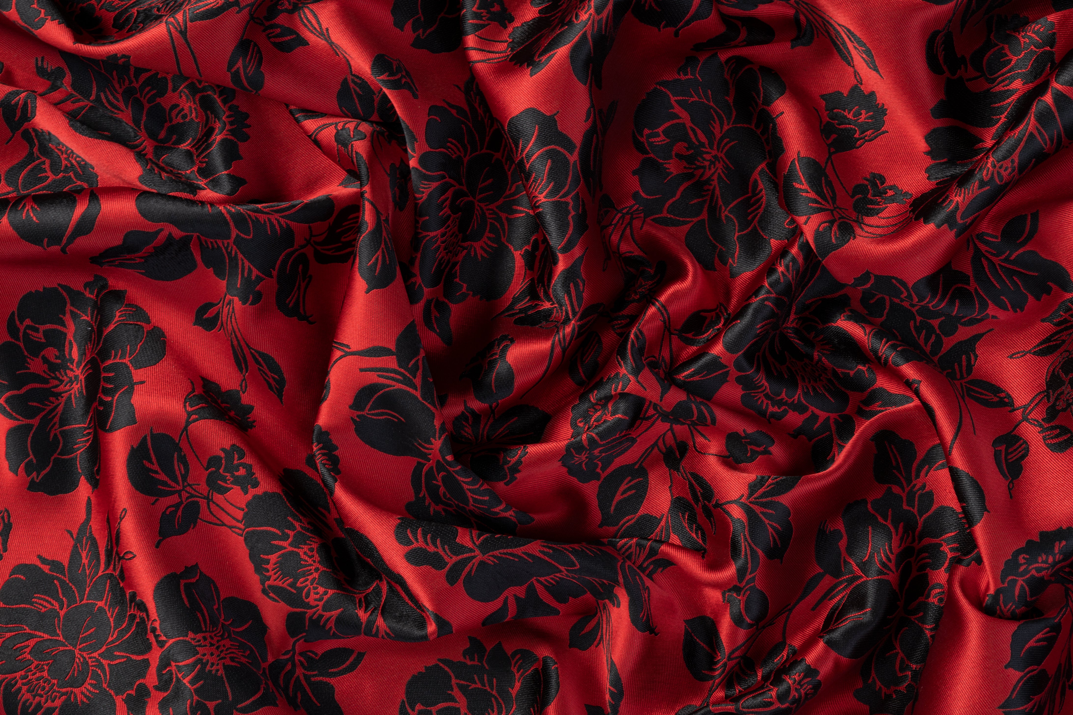 Floral Double Faced Brocade - Black / Red
