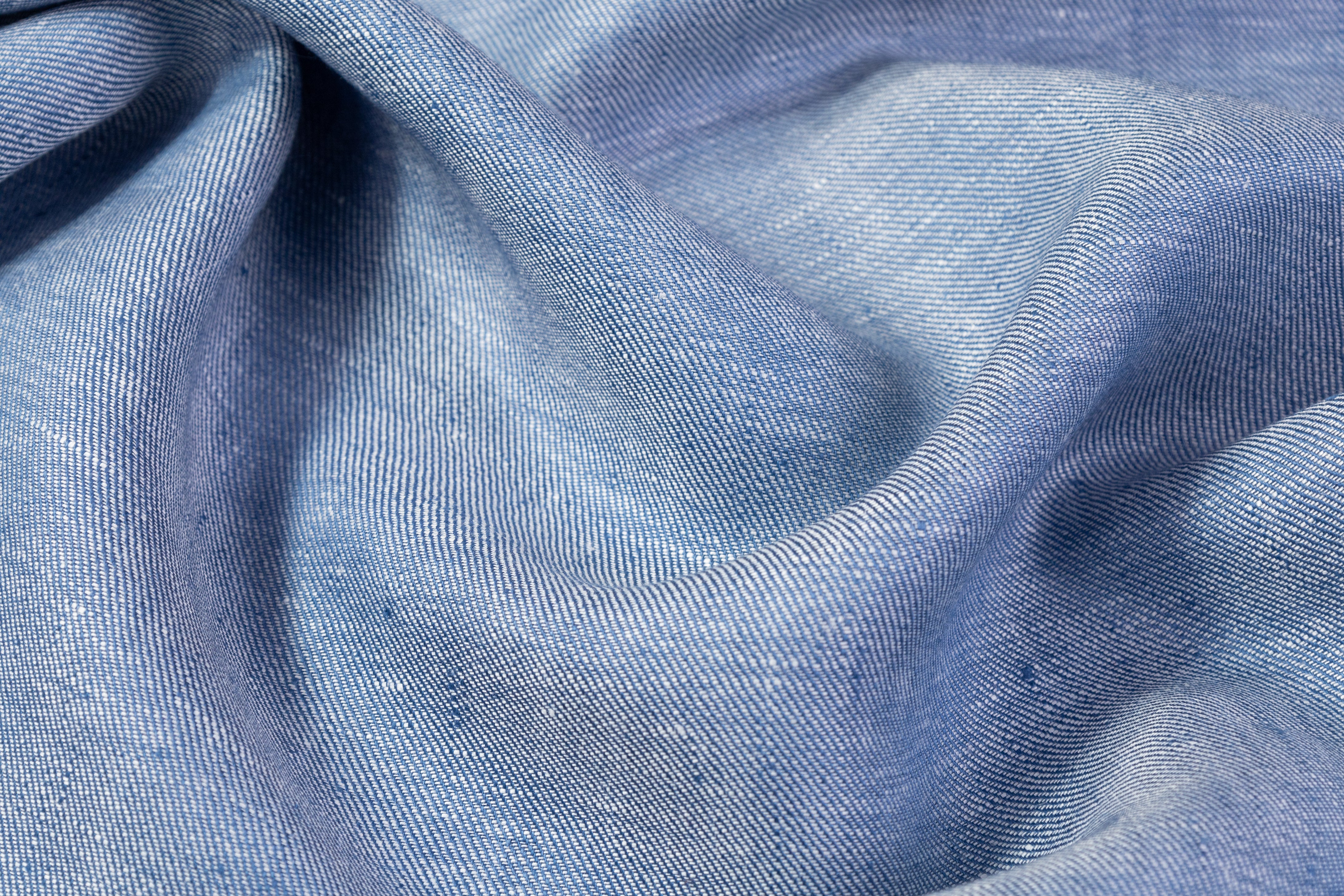 Two Tone Italian Linen - Soft Blue / White