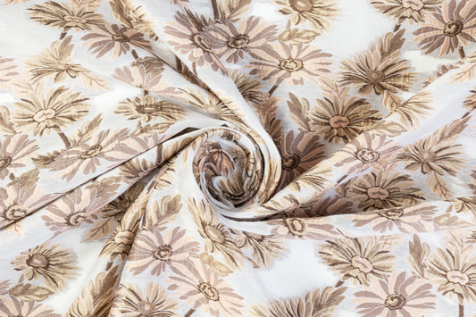 Floral Embroidered Gazar Brocade - White / Beige