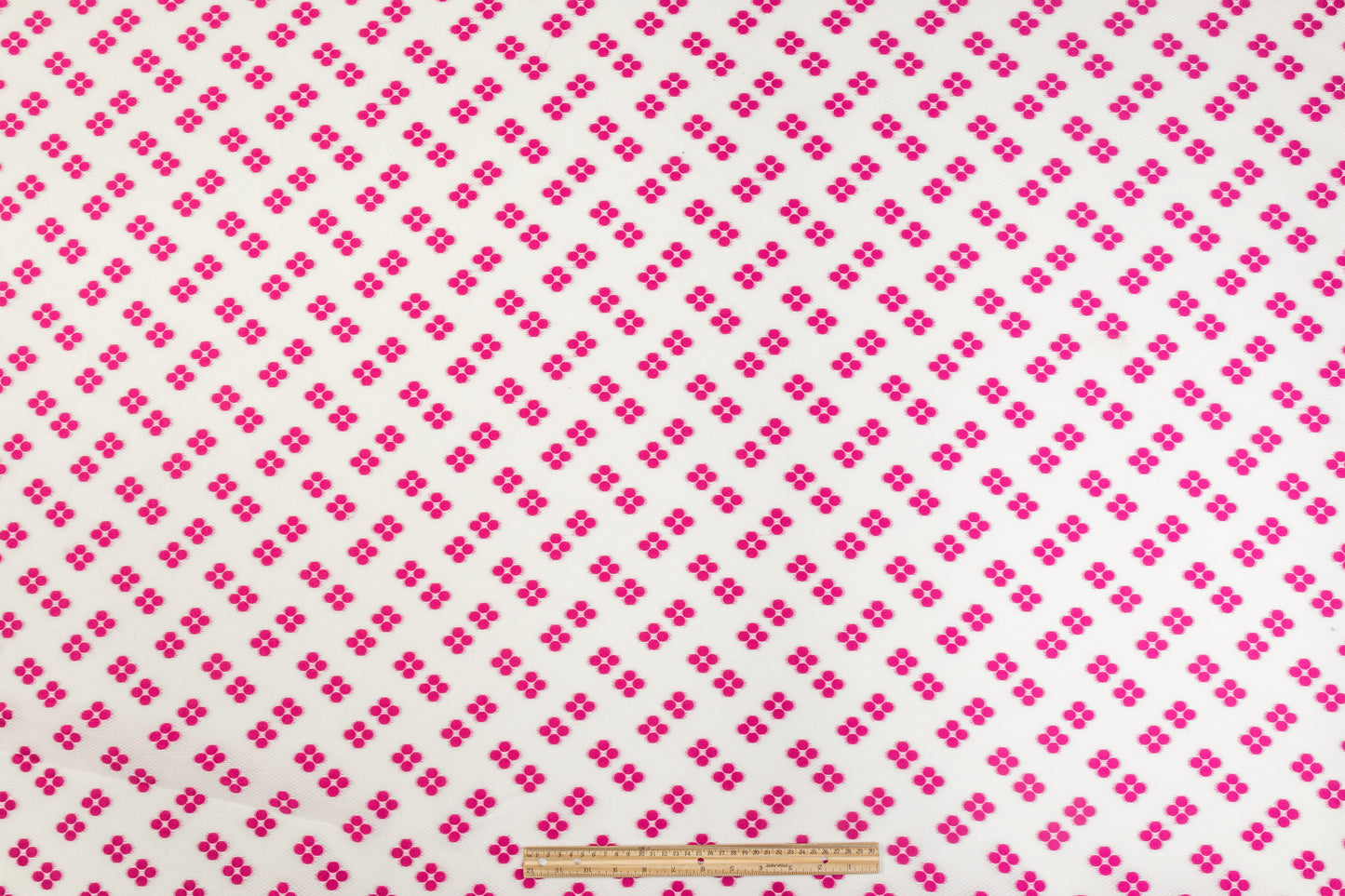 Embroidered Polyester Organza - White / Fuchsia