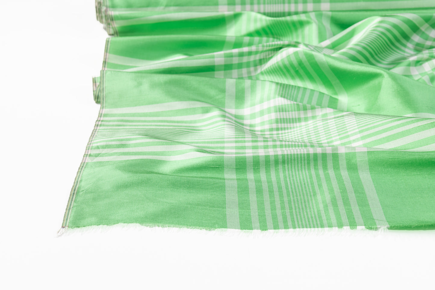 Checked Silk Shantung - Green / White