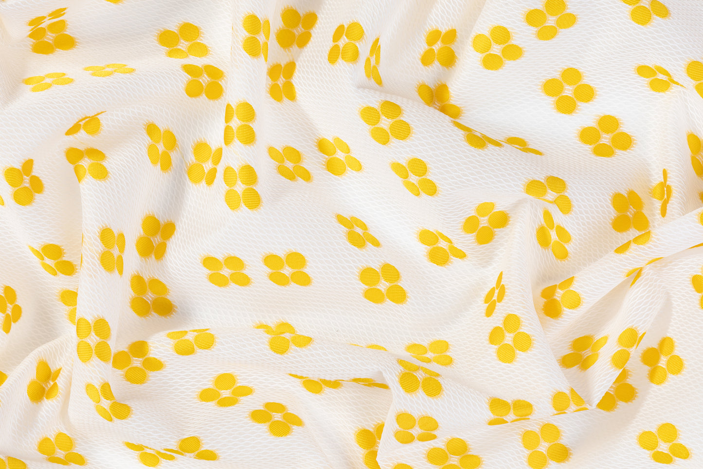 Embroidered Polyester Organza - White / Yellow