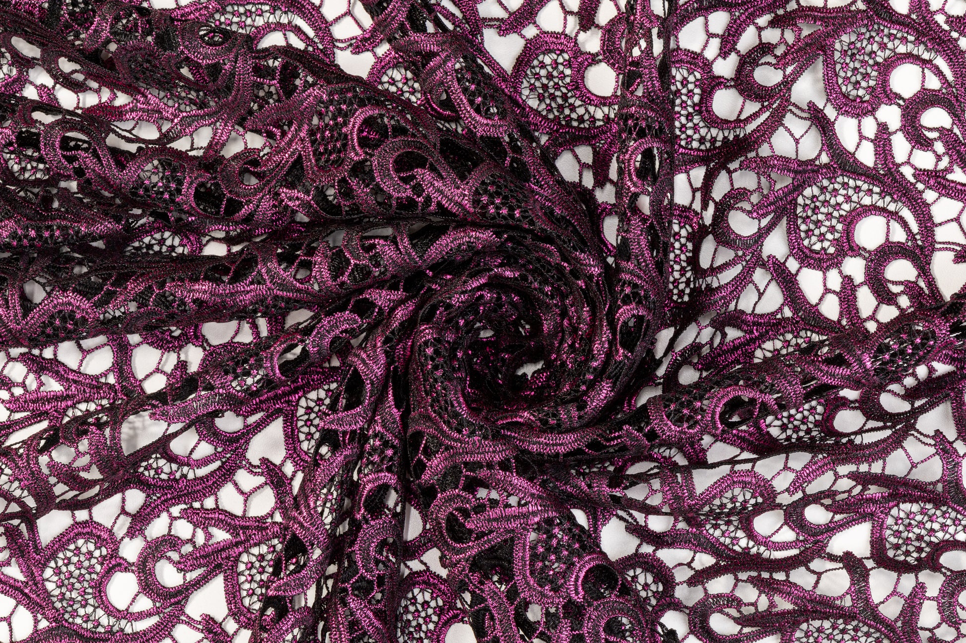 Black Abstract Designed Guipure Lace Fabric