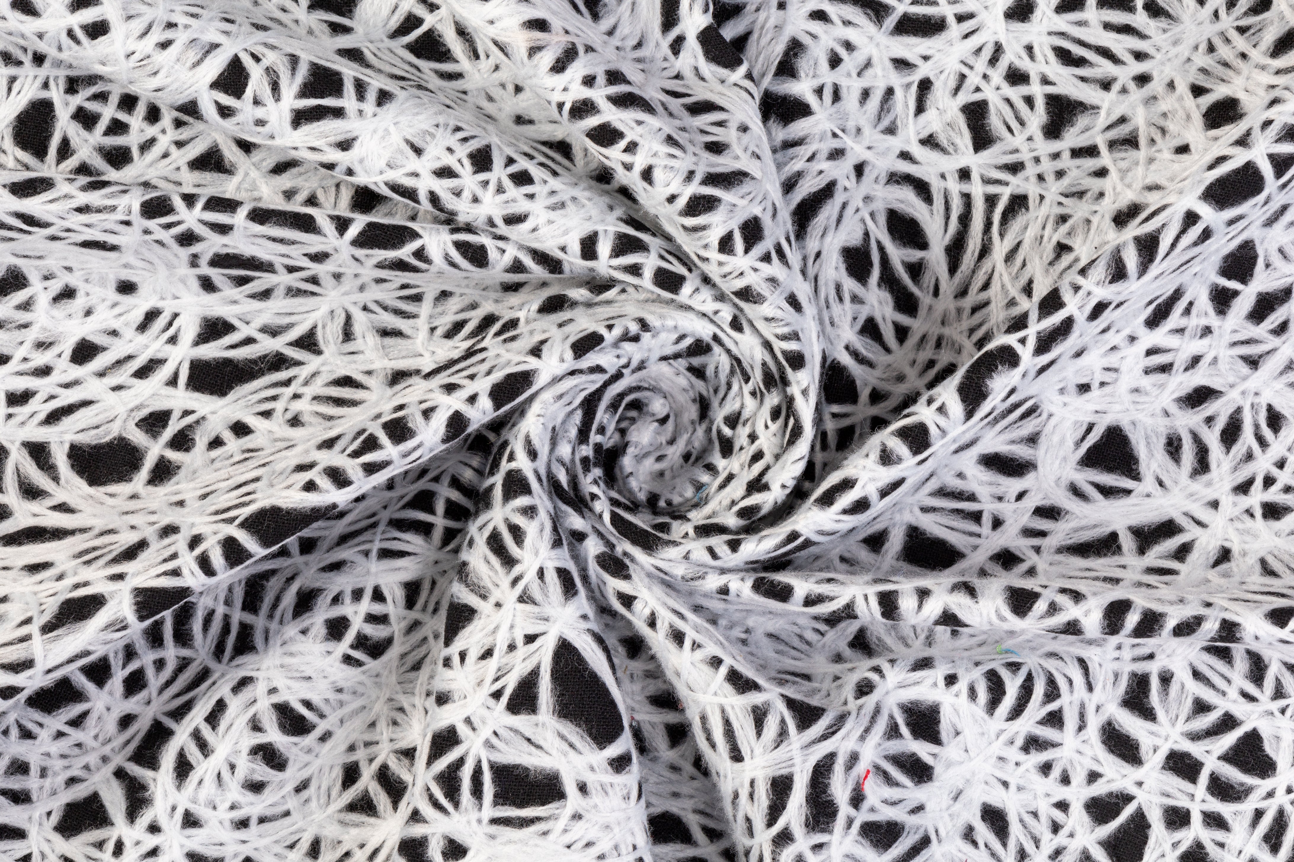 Embroidered Poly Rayon Wool Coating - Black/White