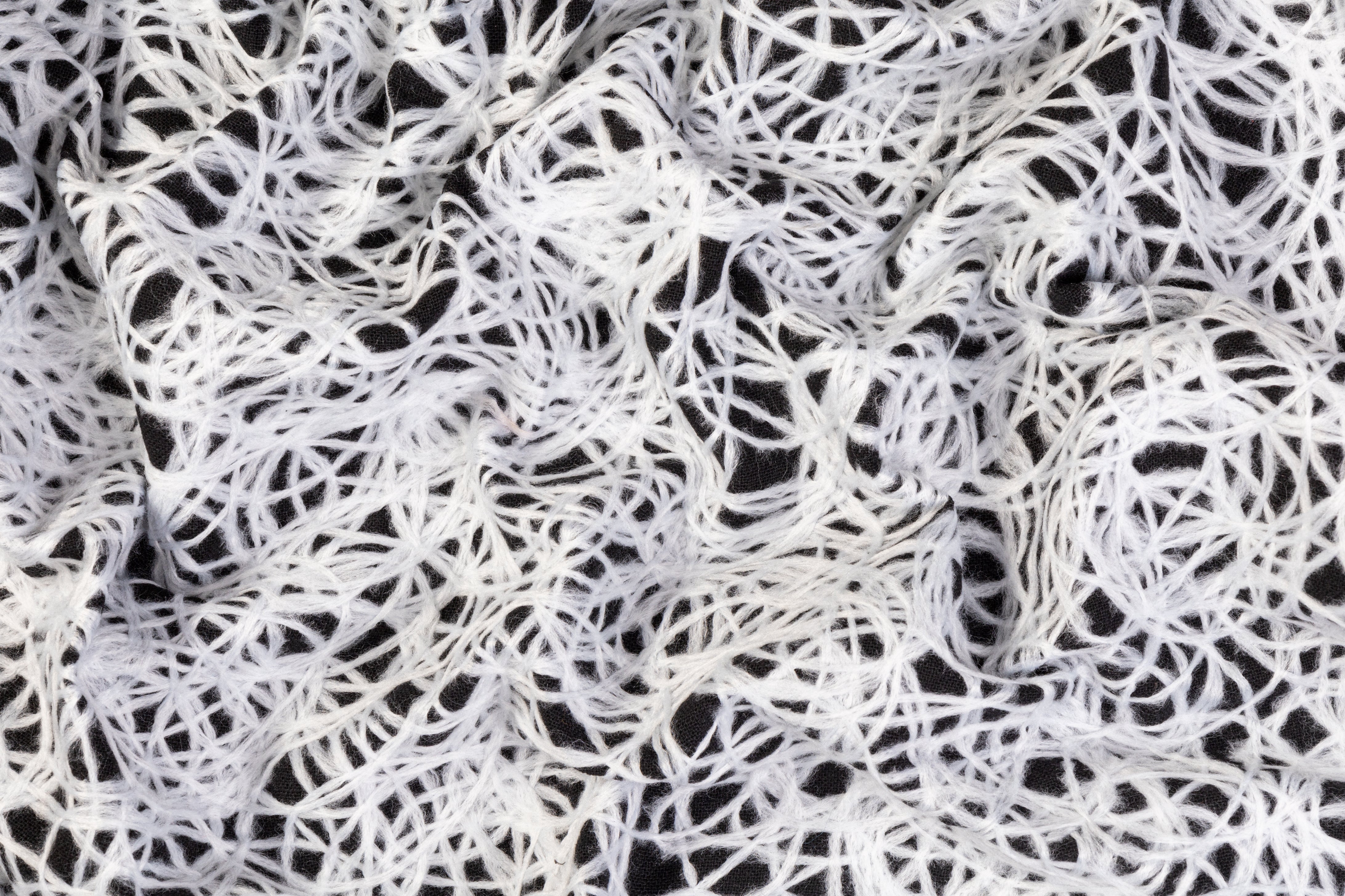 Embroidered Poly Rayon Wool Coating - Black/White
