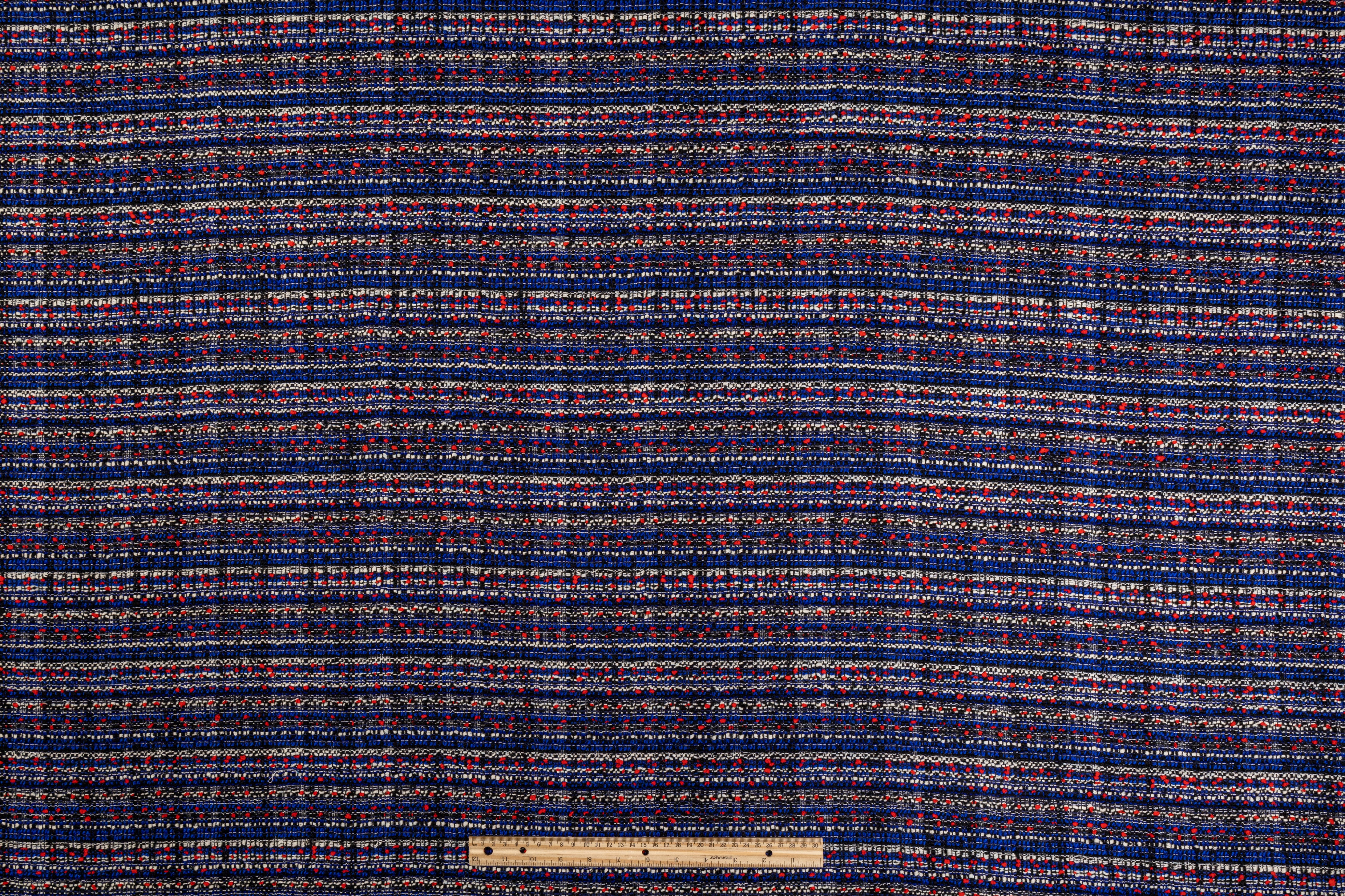 Poly Wool Tweed Boucle - Blue / Black / Red / White