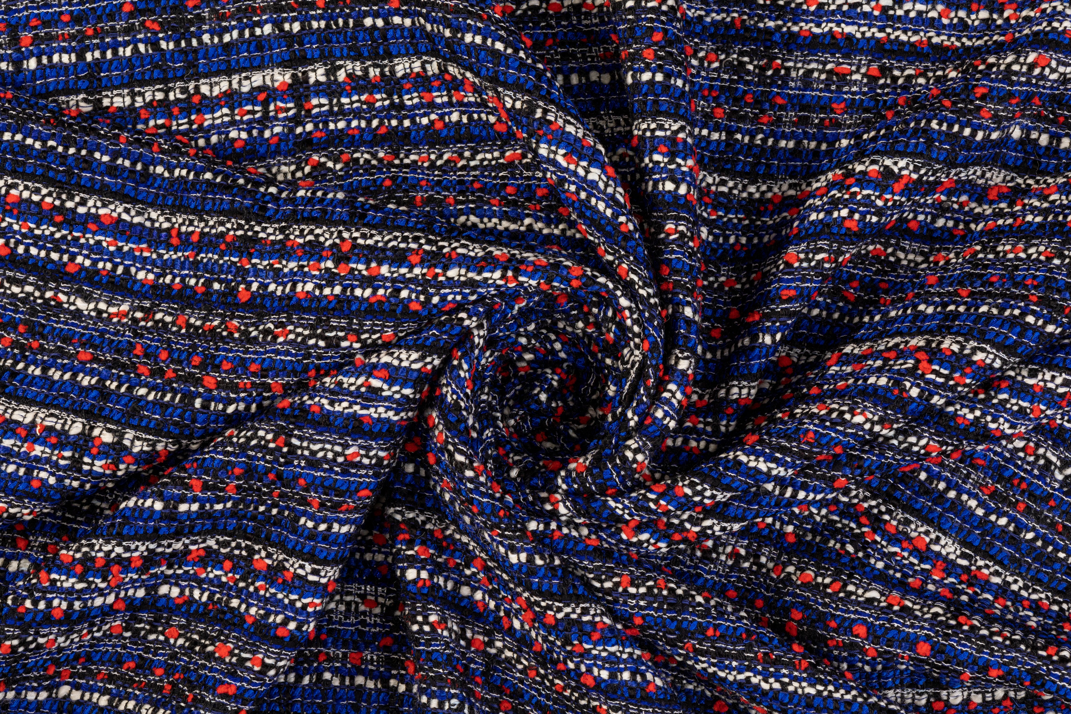 Poly Wool Tweed Boucle - Blue / Black / Red / White