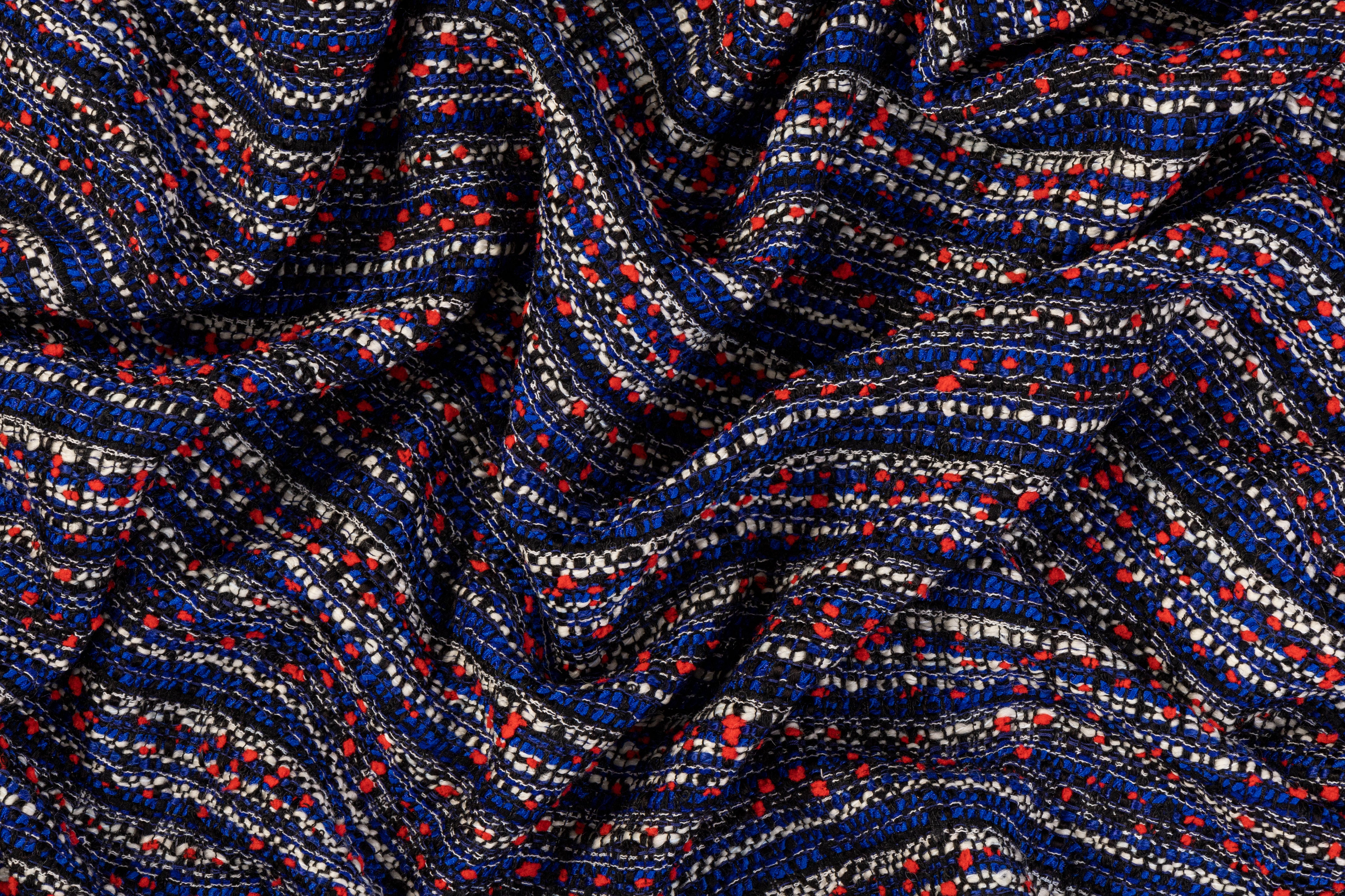 Poly Wool Tweed Boucle - Blue / Black / Red / White