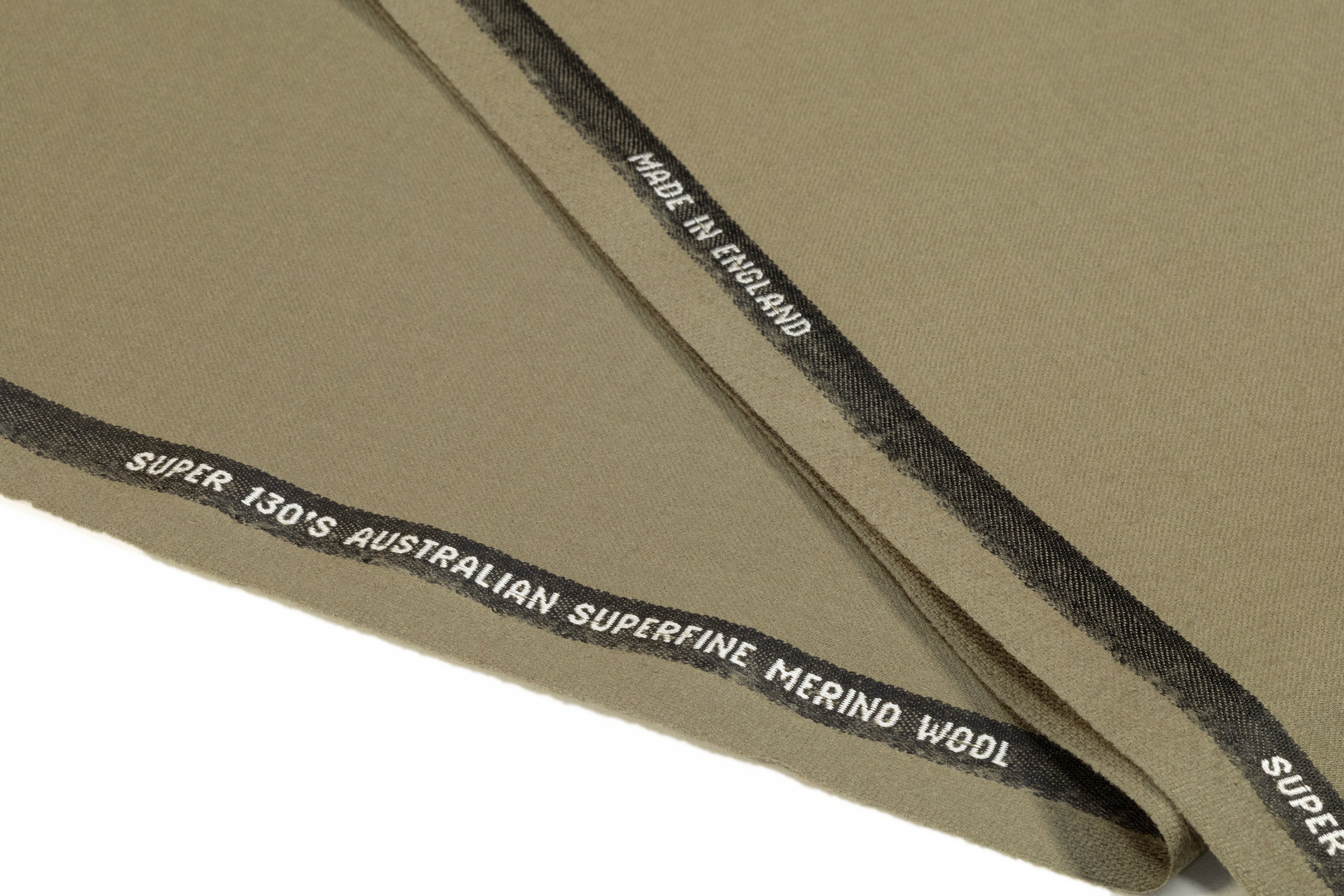 Super 130s English Merino Wool Flannel Suiting - Olive Khaki