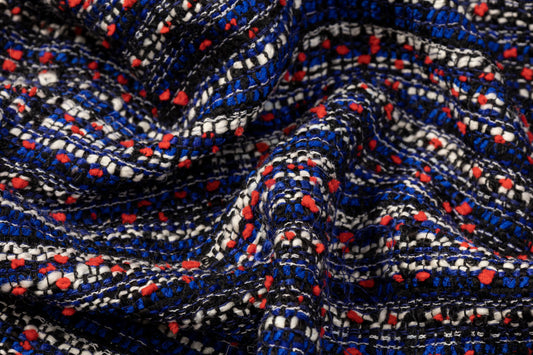 Poly Wool Tweed Boucle - Blue / Black / Red / White